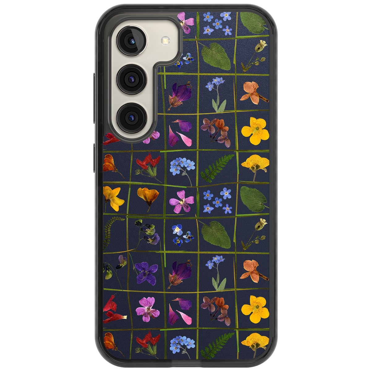 Wildflower Grid Samsung S22 / Samsung S22 Plus / Samsung S23 / Samsung S23 Plus / Samsung S24 / Samsung S24 Plus Impact Black Phone Case front