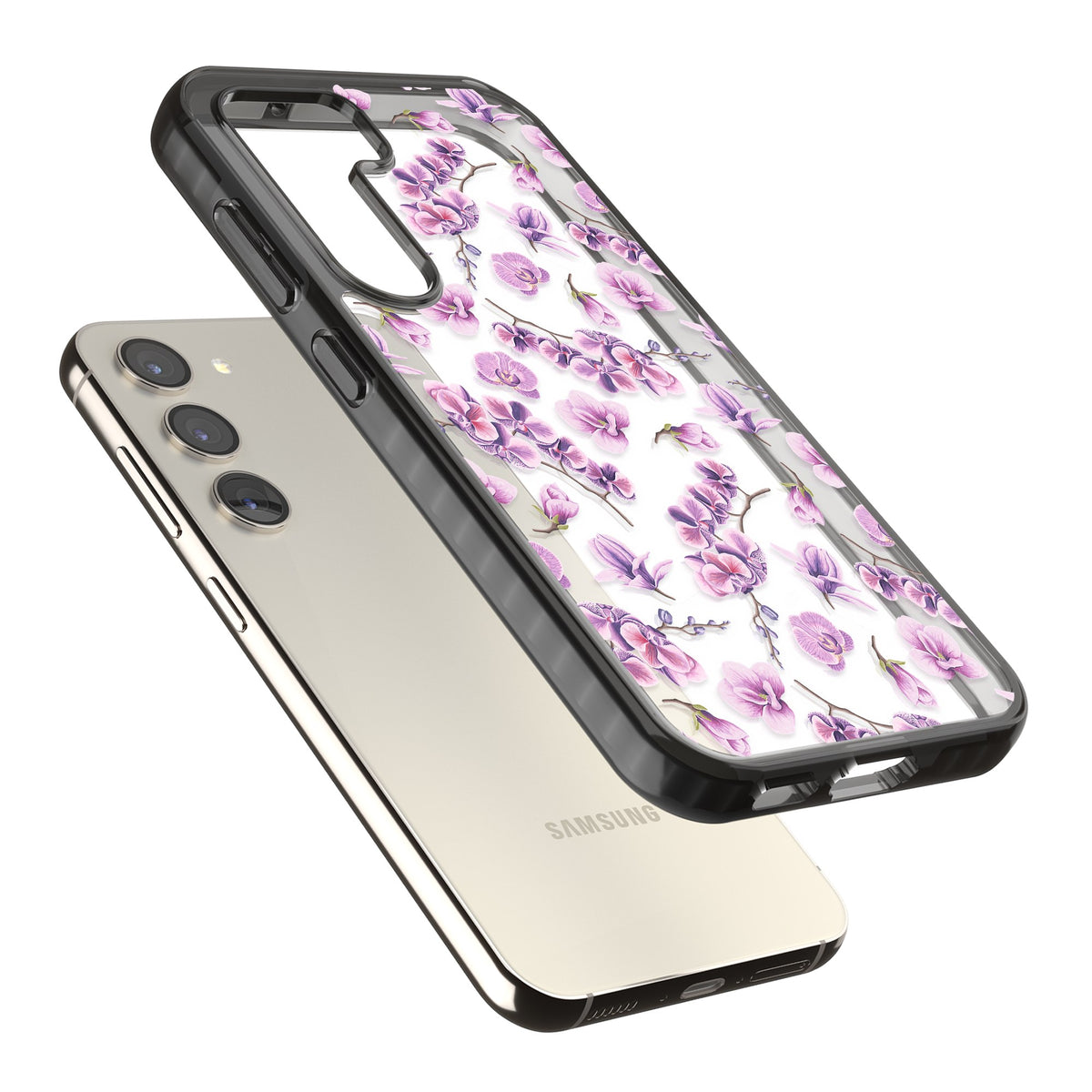 Soft Bloom Samsung S22 / Samsung S22 Plus / Samsung S23 / Samsung S23 Plus / Samsung S24 / Samsung S24 Plus Impact Black Phone Case angled