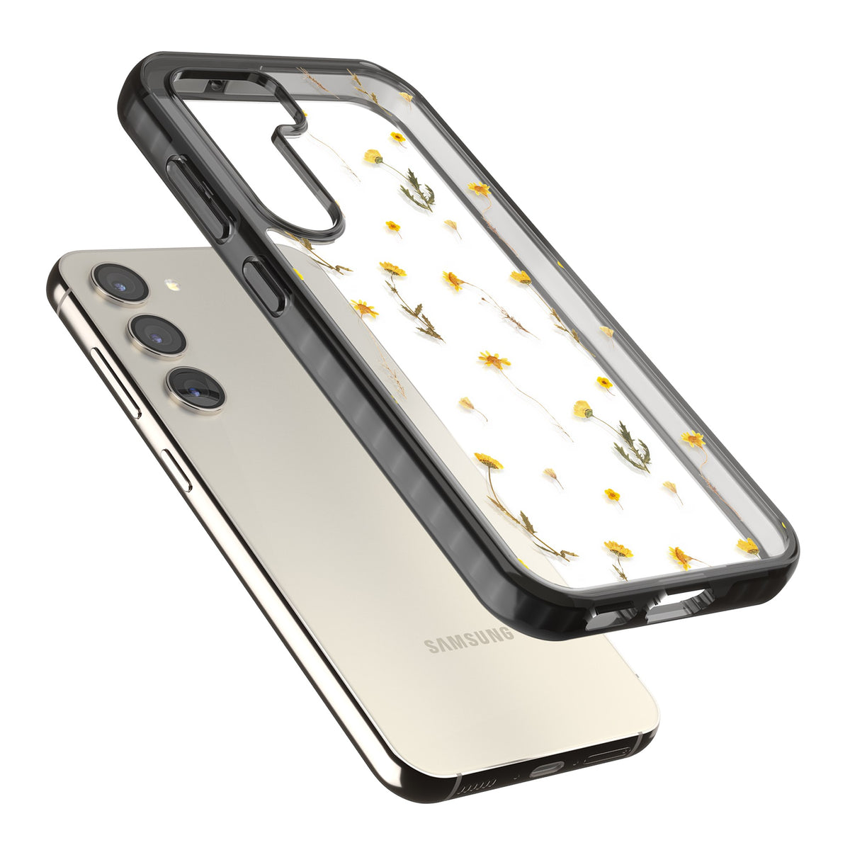 Yellow Wildflower Samsung S22 / Samsung S22 Plus / Samsung S23 / Samsung S23 Plus / Samsung S24 / Samsung S24 Plus Impact Black Phone Case angled