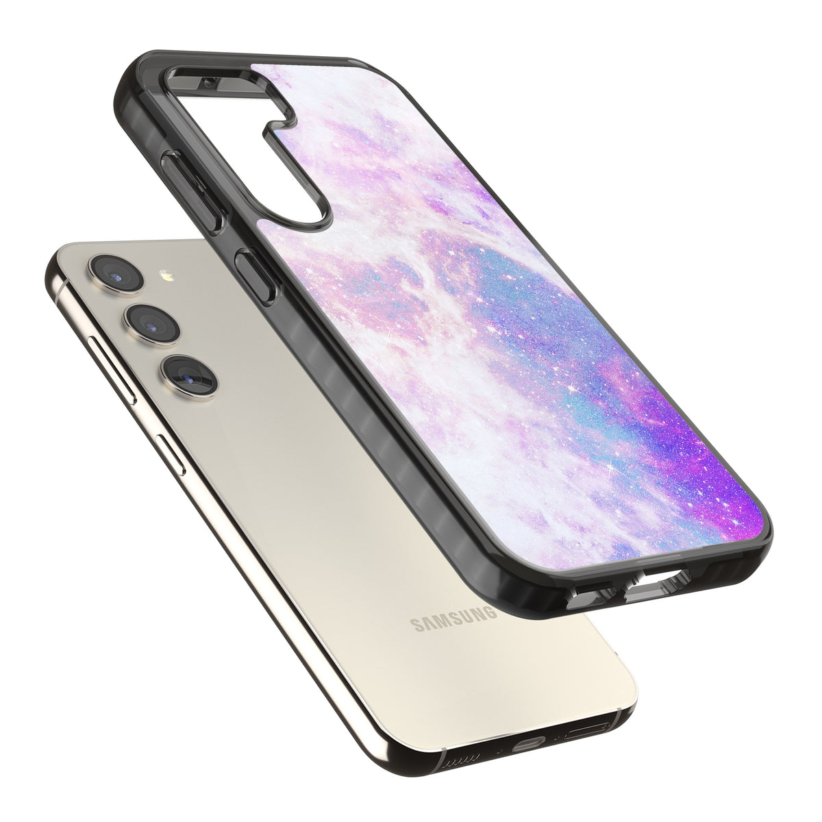 Pastel Galaxy Samsung S22 / Samsung S22 Plus / Samsung S23 / Samsung S23 Plus / Samsung S24 / Samsung S24 Plus Impact Black Phone Case angled
