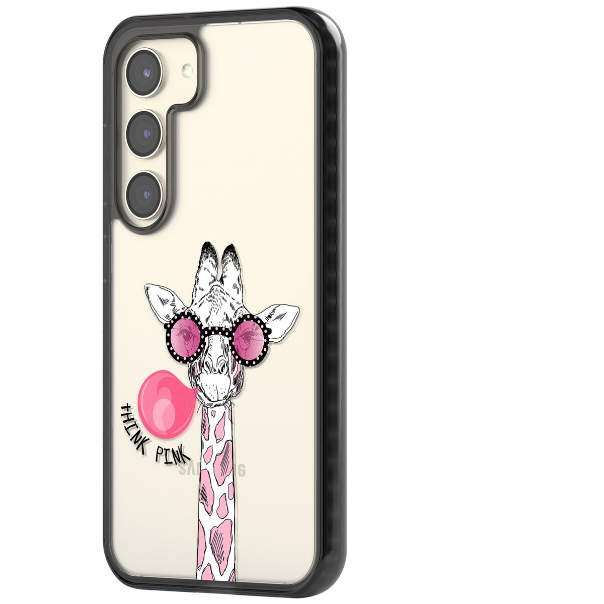 Think Pink Giraffe Samsung S22 / Samsung S22 Plus / Samsung S23 / Samsung S23 Plus / Samsung S24 / Samsung S24 Plus Impact Black Phone Case side
