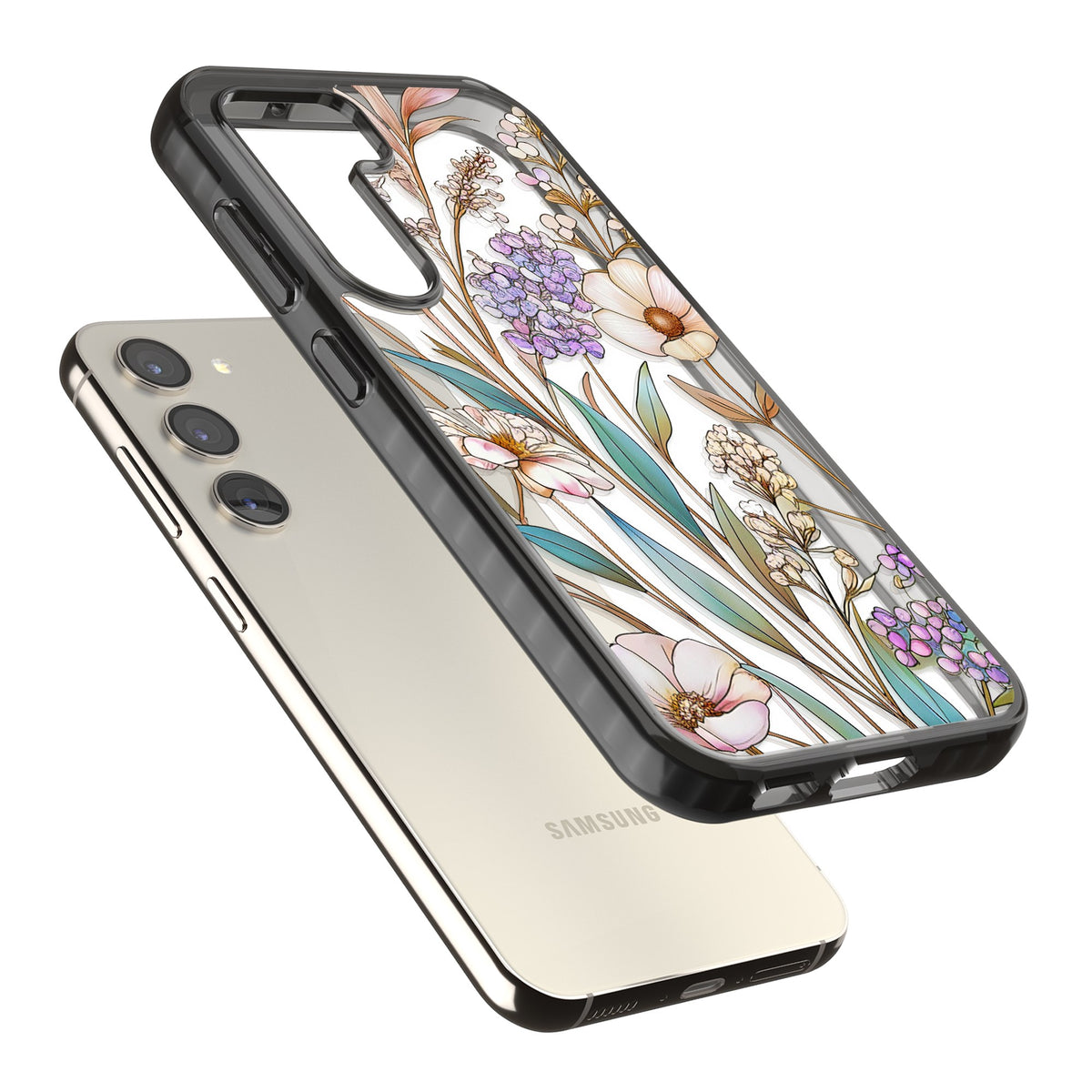 Glass Wildflower Mix Samsung S22 / Samsung S22 Plus / Samsung S23 / Samsung S23 Plus / Samsung S24 / Samsung S24 Plus Impact Black Phone Case angled