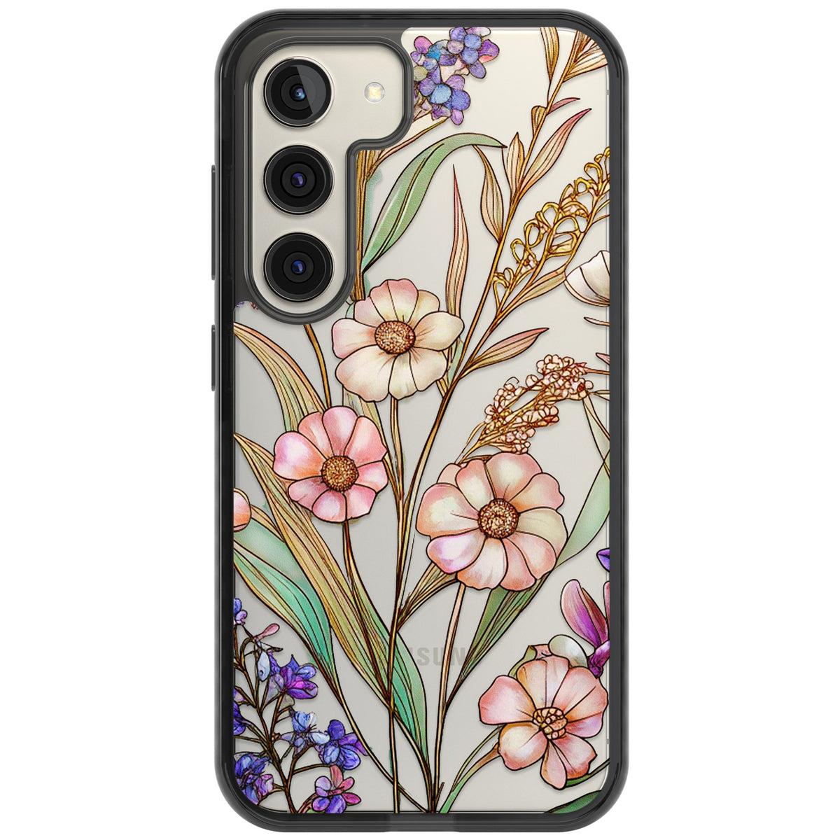 Glass Spring Flowers Samsung S22 / Samsung S22 Plus / Samsung S23 / Samsung S23 Plus / Samsung S24 / Samsung S24 Plus Impact Black Phone Case front