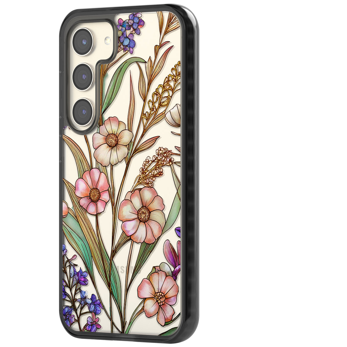 Glass Spring Flowers Samsung S22 / Samsung S22 Plus / Samsung S23 / Samsung S23 Plus / Samsung S24 / Samsung S24 Plus Impact Black Phone Case side