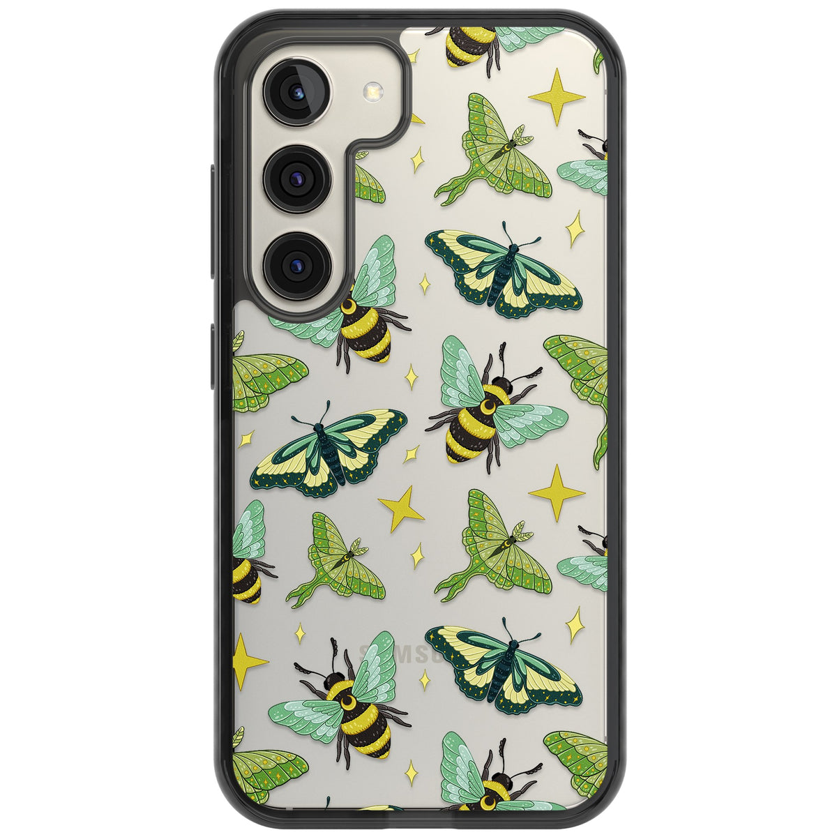 Bees and Moths Samsung S22 / Samsung S22 Plus / Samsung S23 / Samsung S23 Plus / Samsung S24 / Samsung S24 Plus Impact Black Phone Case front