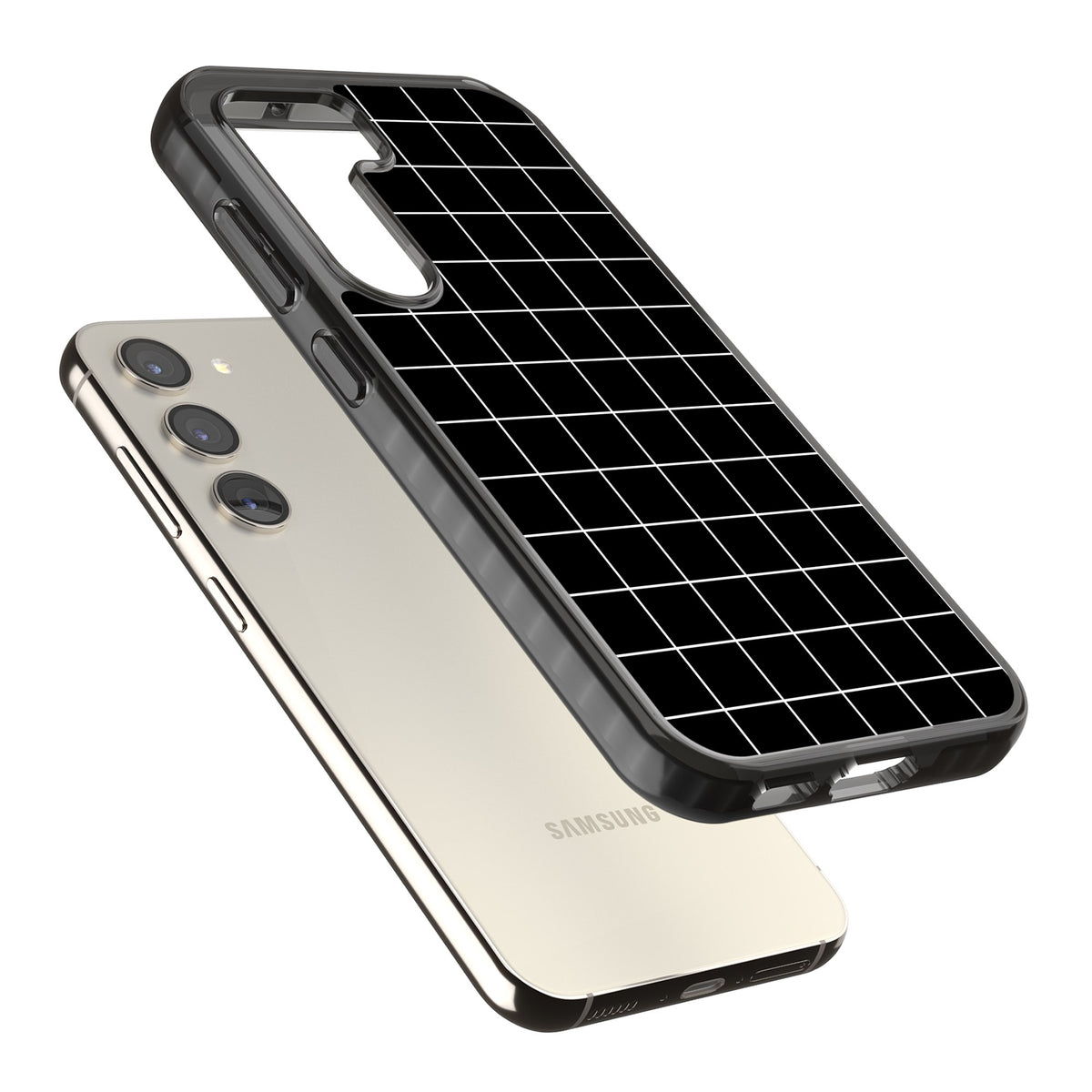 Minimalist Grid Pattern Black Samsung S22 / Samsung S22 Plus / Samsung S23 / Samsung S23 Plus / Samsung S24 / Samsung S24 Plus Impact Black Phone Case angled