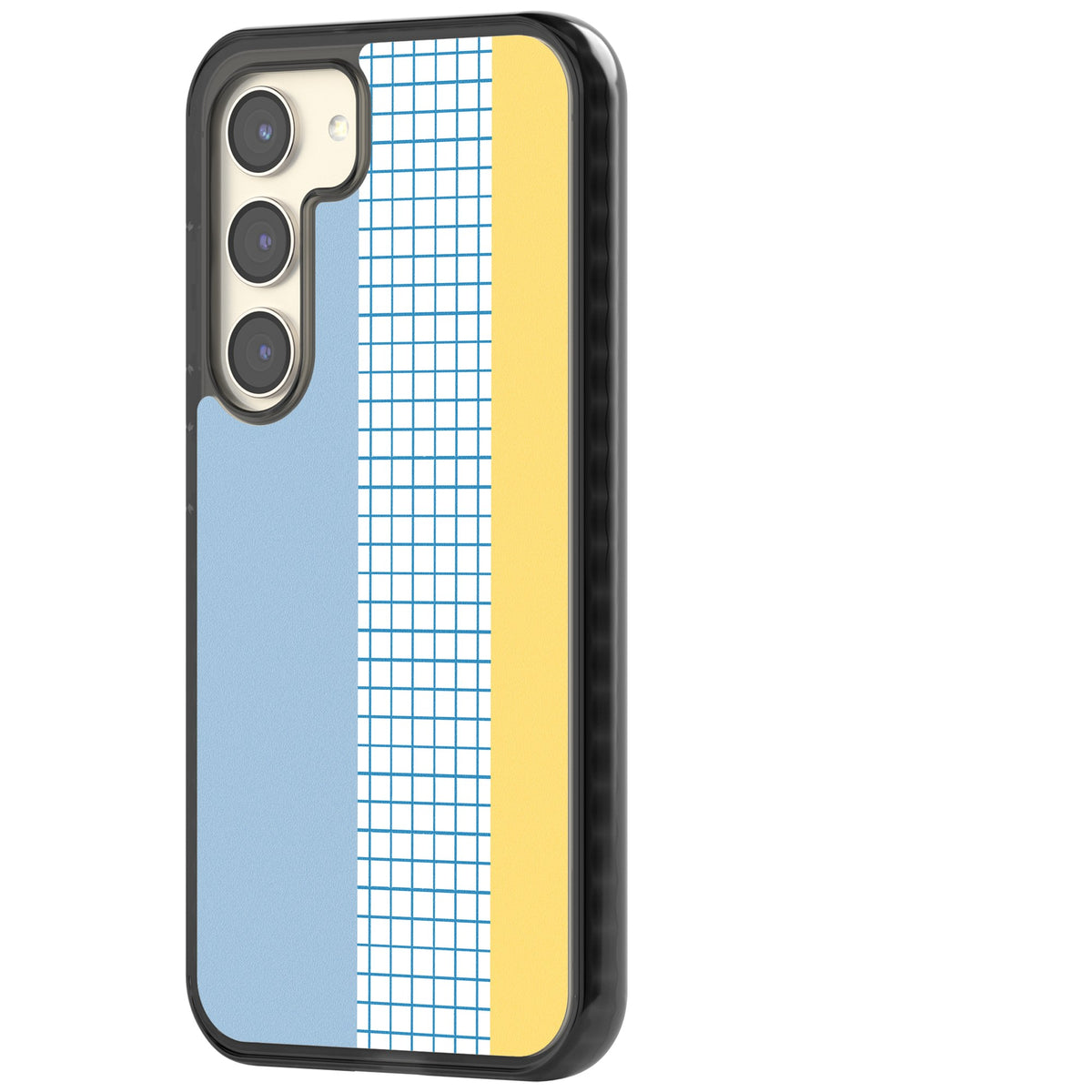 Abstract Grid Blue & Yellow Samsung S22 / Samsung S22 Plus / Samsung S23 / Samsung S23 Plus / Samsung S24 / Samsung S24 Plus Impact Black Phone Case side