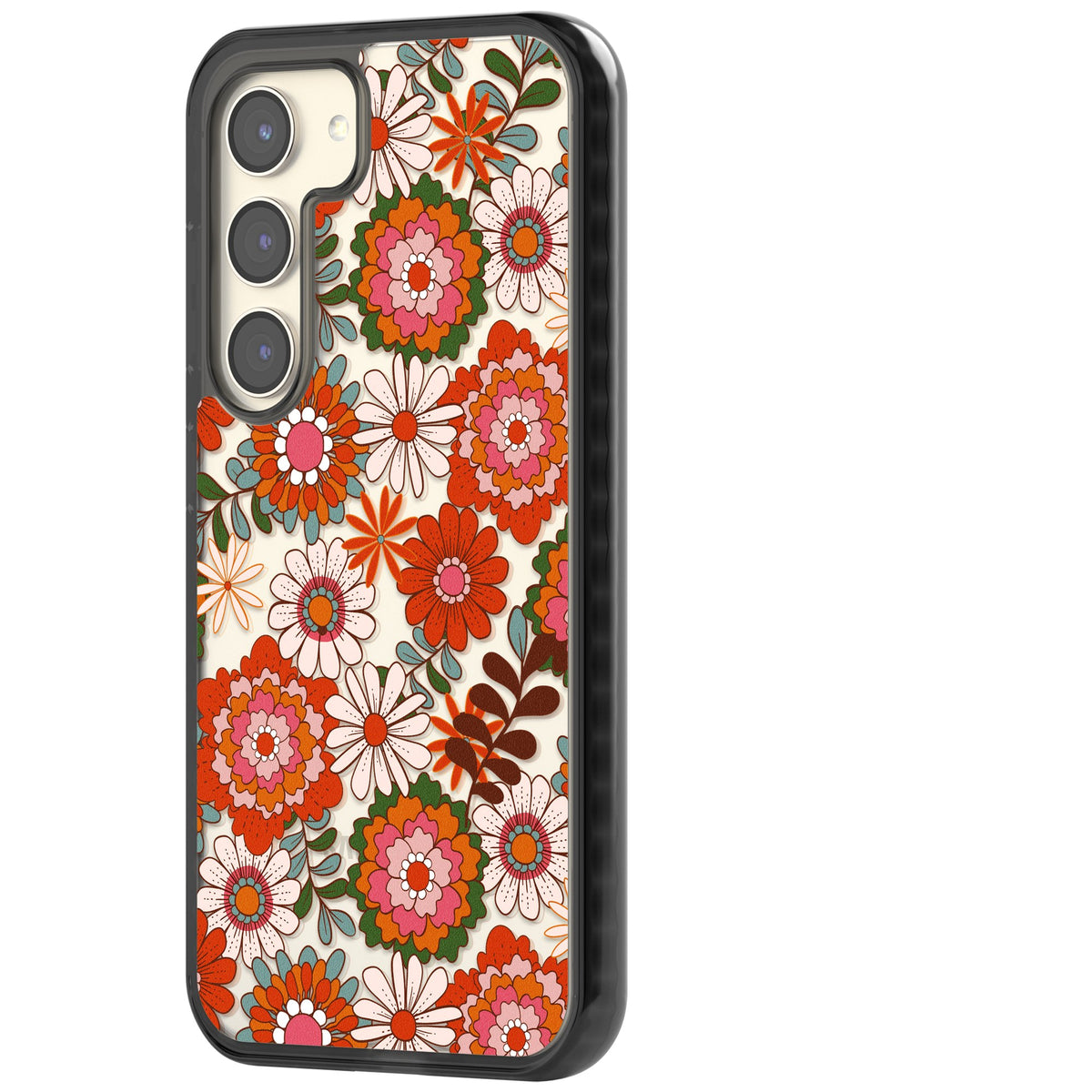 Seventies Bloom Samsung S22 / Samsung S22 Plus / Samsung S23 / Samsung S23 Plus / Samsung S24 / Samsung S24 Plus Impact Black Phone Case side