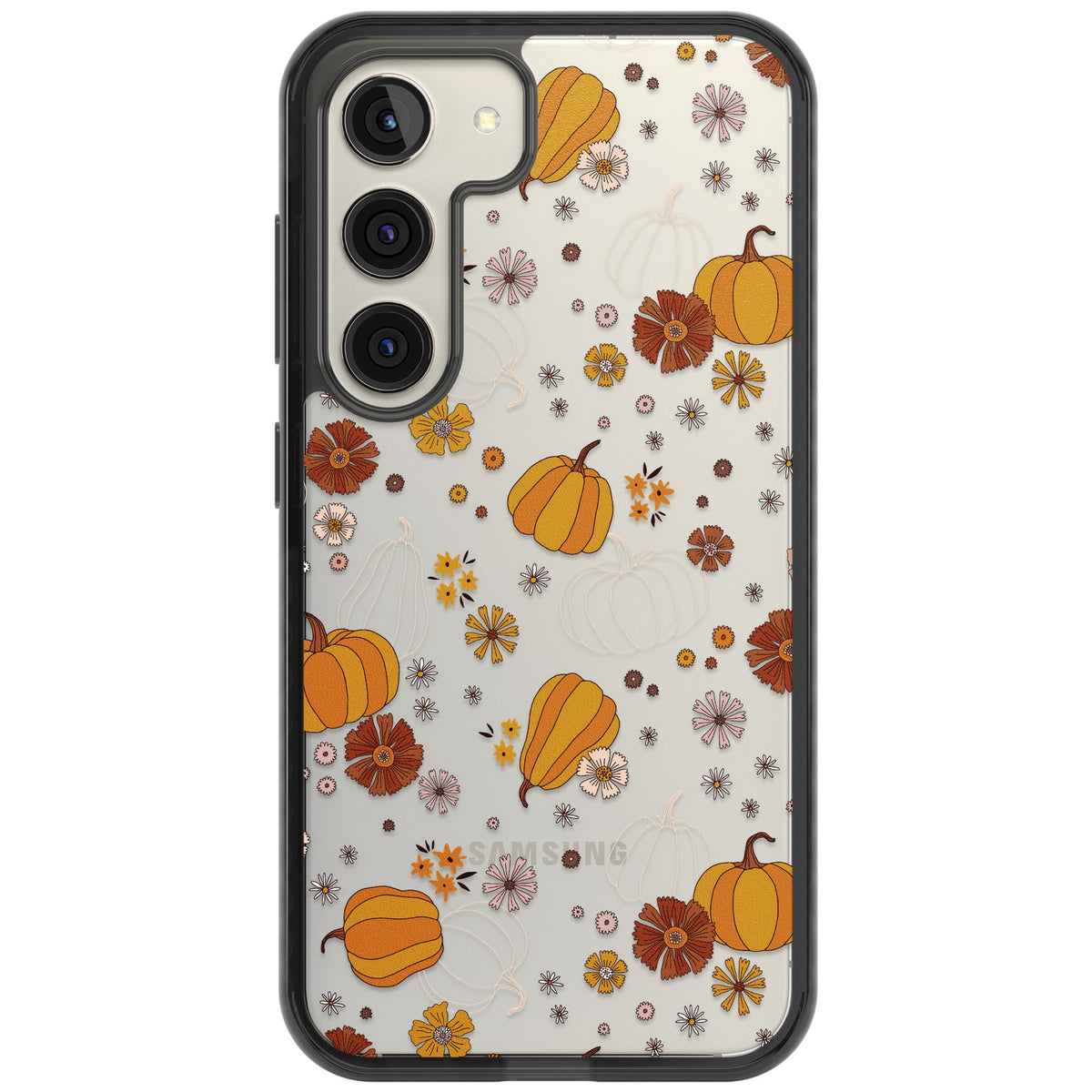 Pumpkins And Flowers Samsung S22 / Samsung S22 Plus / Samsung S23 / Samsung S23 Plus / Samsung S24 / Samsung S24 Plus Impact Black Phone Case front