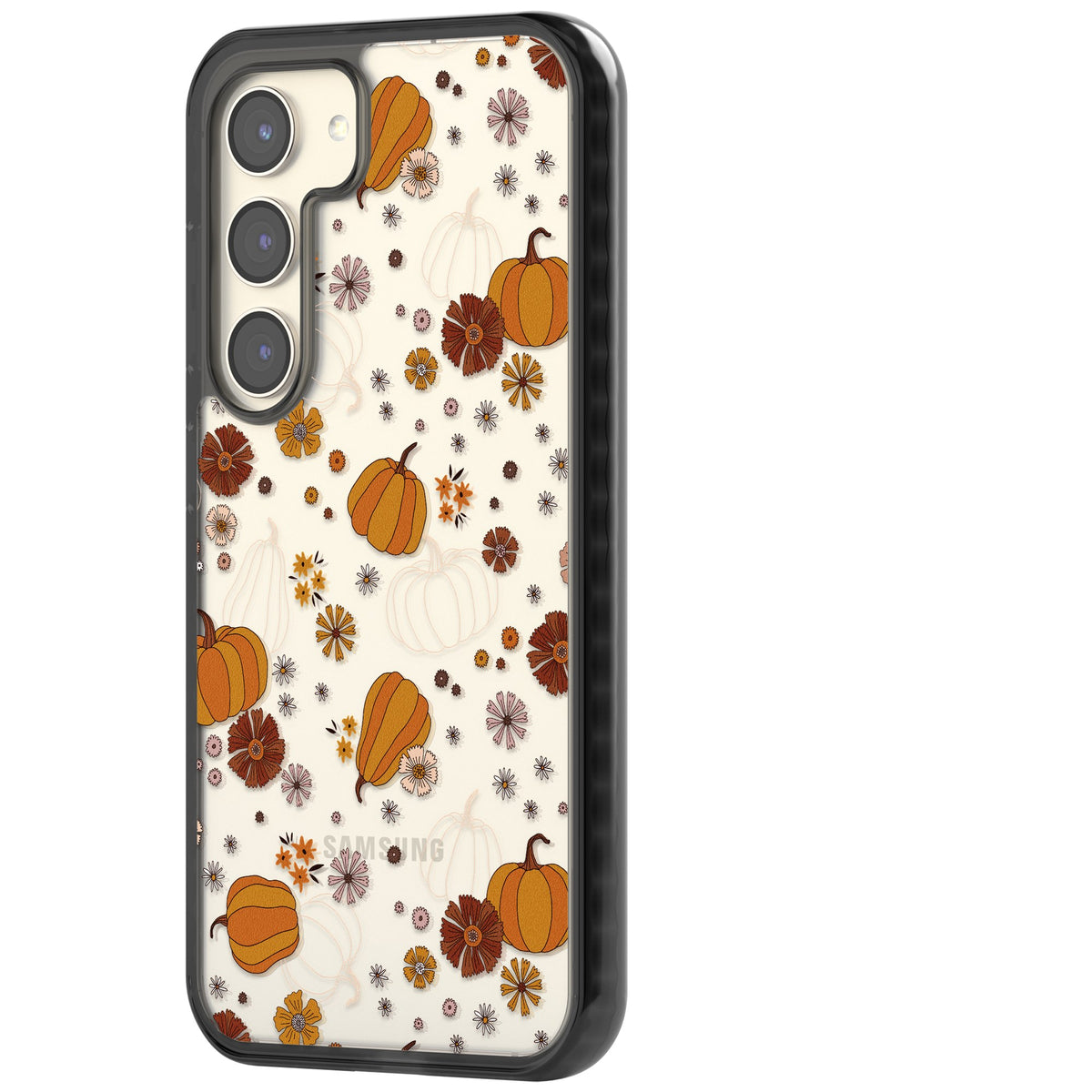 Pumpkins And Flowers Samsung S22 / Samsung S22 Plus / Samsung S23 / Samsung S23 Plus / Samsung S24 / Samsung S24 Plus Impact Black Phone Case side