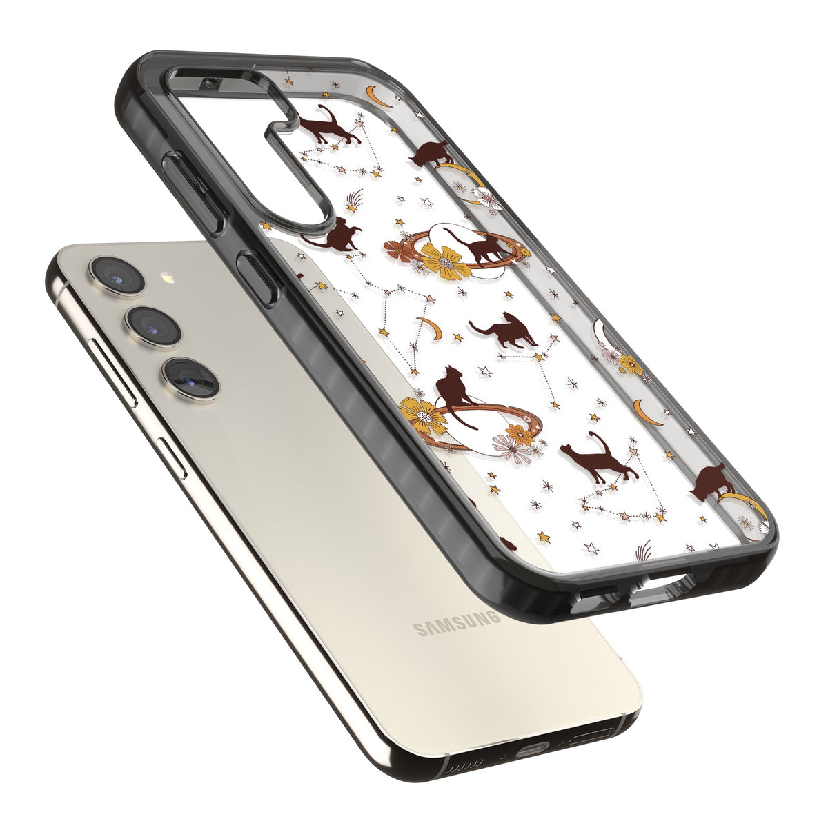 Cats And Astrology Samsung S22 / Samsung S22 Plus / Samsung S23 / Samsung S23 Plus / Samsung S24 / Samsung S24 Plus Impact Black Phone Case angled