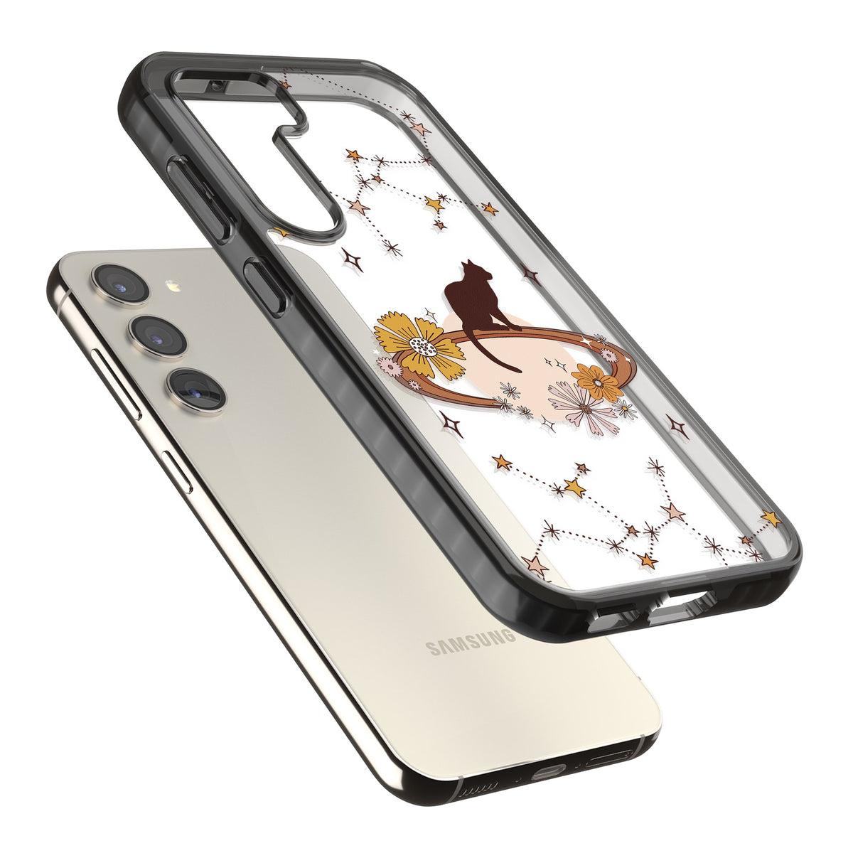 Feline Phenomenon Samsung S22 / Samsung S22 Plus / Samsung S23 / Samsung S23 Plus / Samsung S24 / Samsung S24 Plus Impact Black Phone Case angled
