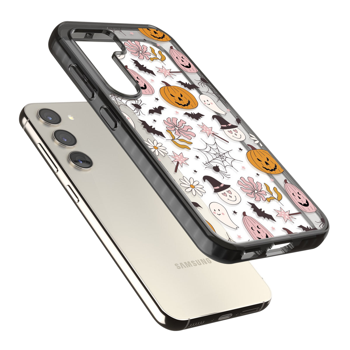 Spooky Mix Samsung S22 / Samsung S22 Plus / Samsung S23 / Samsung S23 Plus / Samsung S24 / Samsung S24 Plus Impact Black Phone Case angled