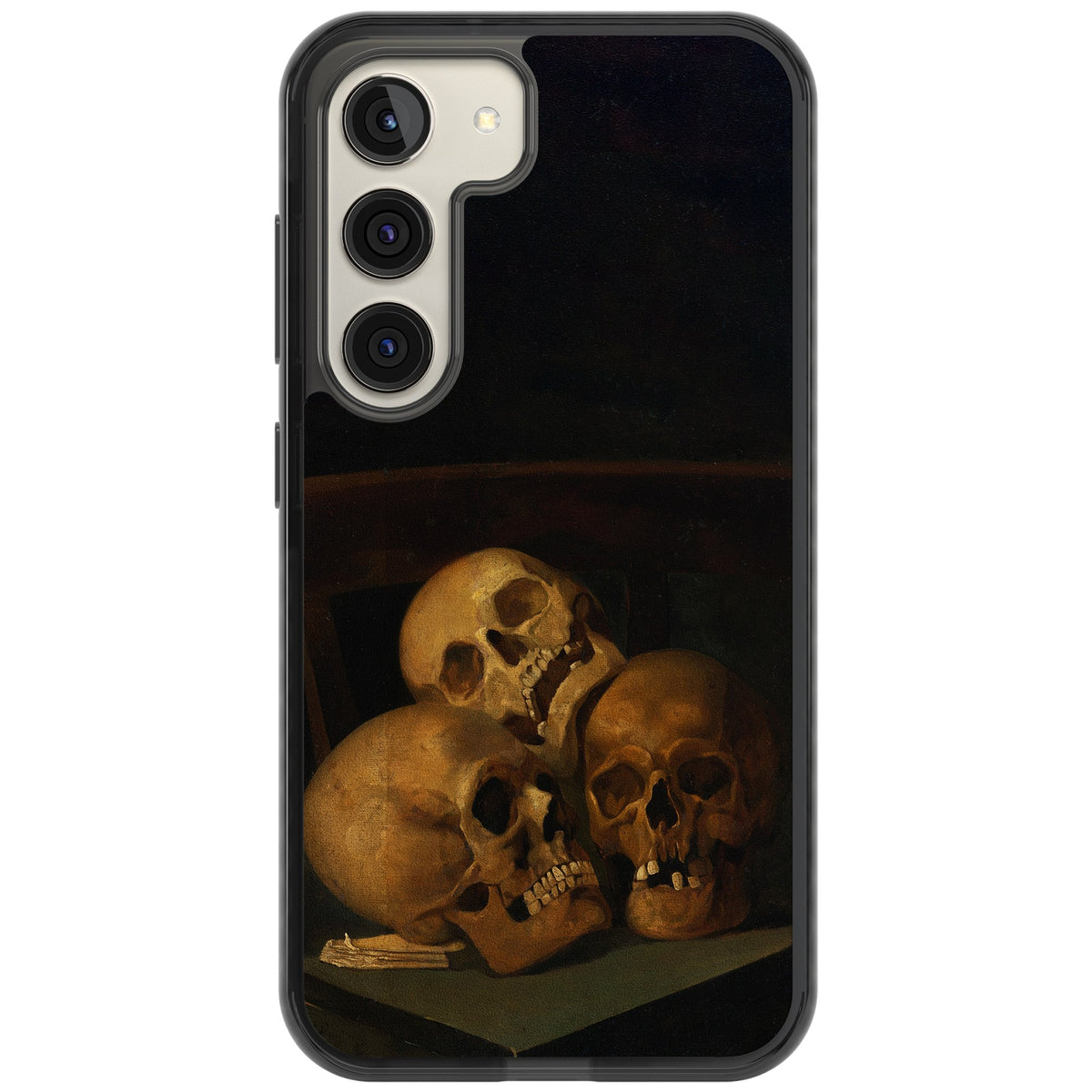 Still Life Of Three Skulls Samsung S22 / Samsung S22 Plus / Samsung S23 / Samsung S23 Plus / Samsung S24 / Samsung S24 Plus Impact Black Phone Case front