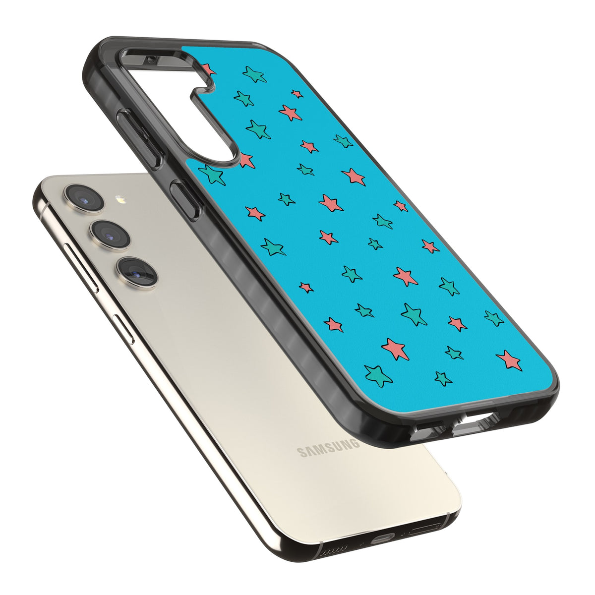 Blue Heartstopper Stars Pattern Samsung S22 / Samsung S22 Plus / Samsung S23 / Samsung S23 Plus / Samsung S24 / Samsung S24 Plus Impact Black Phone Case angled