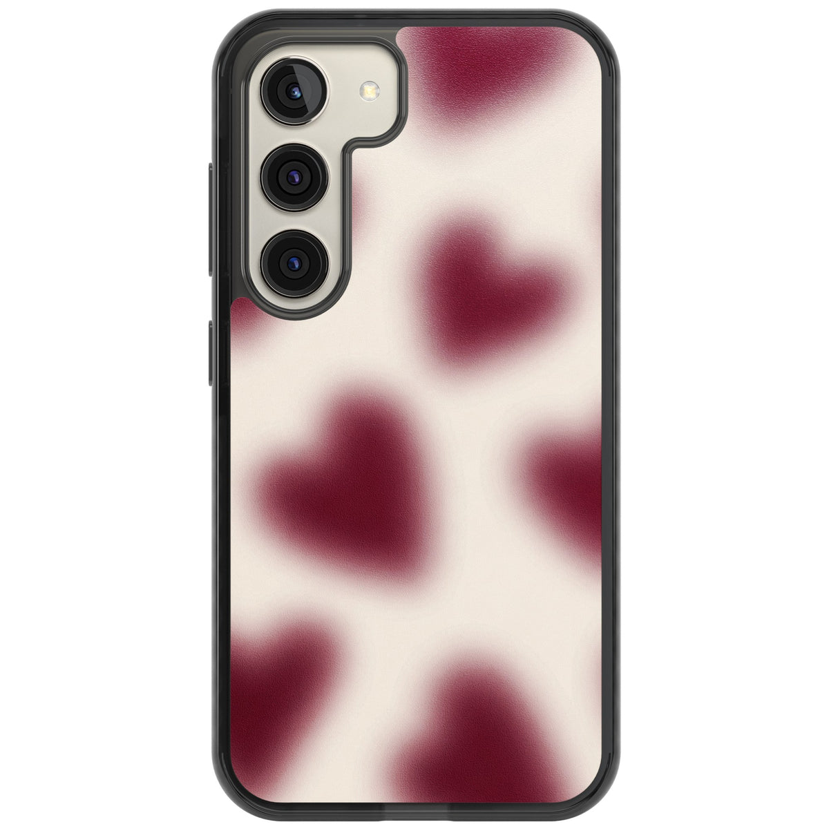 Velvet Hearts coquette iPhone case featuring blurry burgundy aura hearts on a soft cream background Samsung S22 / Samsung S22 Plus / Samsung S23 / Samsung S23 Plus / Samsung S24 / Samsung S24 Plus Impact Black Phone Case front