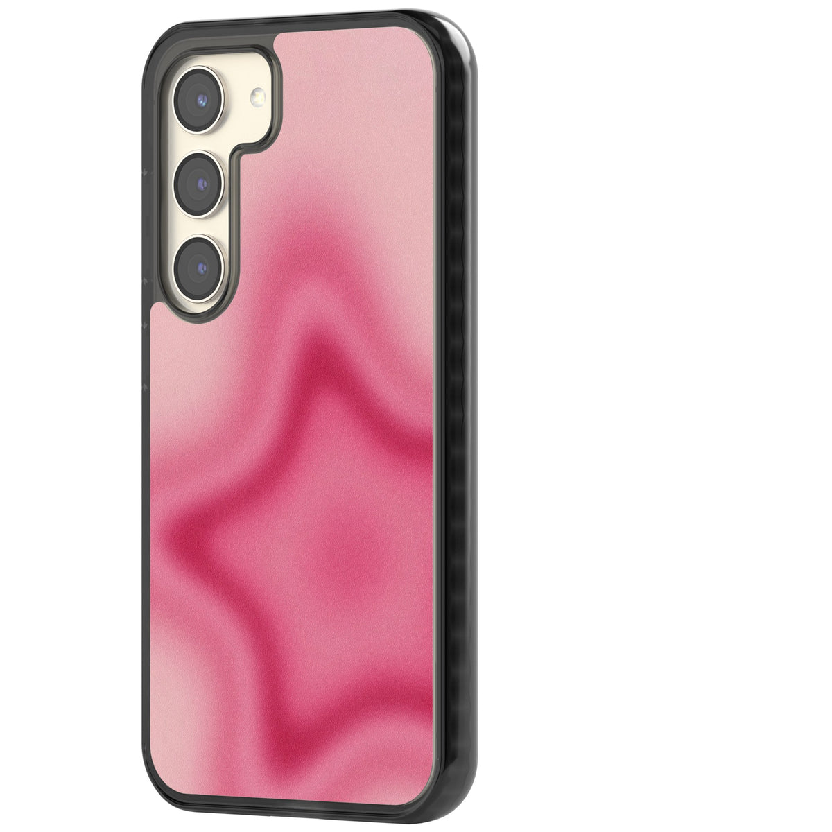 Blush pinkcore iPhone case featuring a blurred fuchsia aura star on a soft pink gradient Samsung S22 / Samsung S22 Plus / Samsung S23 / Samsung S23 Plus / Samsung S24 / Samsung S24 Plus Impact Black Phone Case side