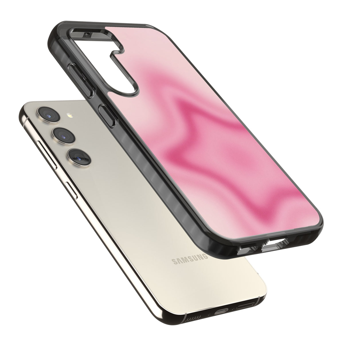 Blush pinkcore iPhone case featuring a blurred fuchsia aura star on a soft pink gradient Samsung S22 / Samsung S22 Plus / Samsung S23 / Samsung S23 Plus / Samsung S24 / Samsung S24 Plus Impact Black Phone Case angled