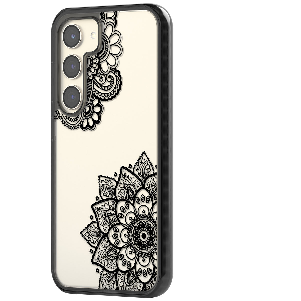 Black Henna Florals Samsung S22 / Samsung S22 Plus / Samsung S23 / Samsung S23 Plus / Samsung S24 / Samsung S24 Plus Impact Black Phone Case side