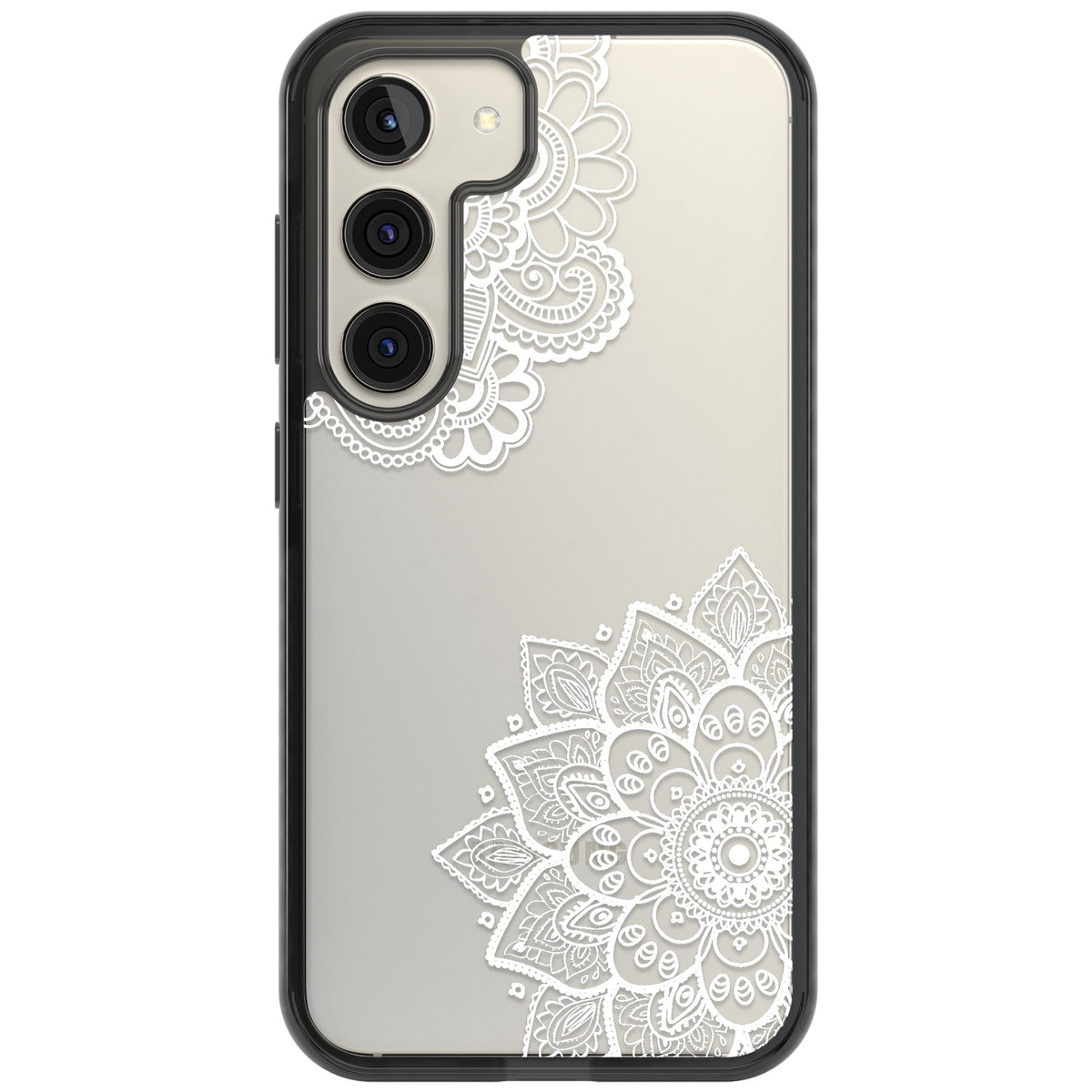 White Henna Florals Samsung S22 / Samsung S22 Plus / Samsung S23 / Samsung S23 Plus / Samsung S24 / Samsung S24 Plus Impact Black Phone Case front