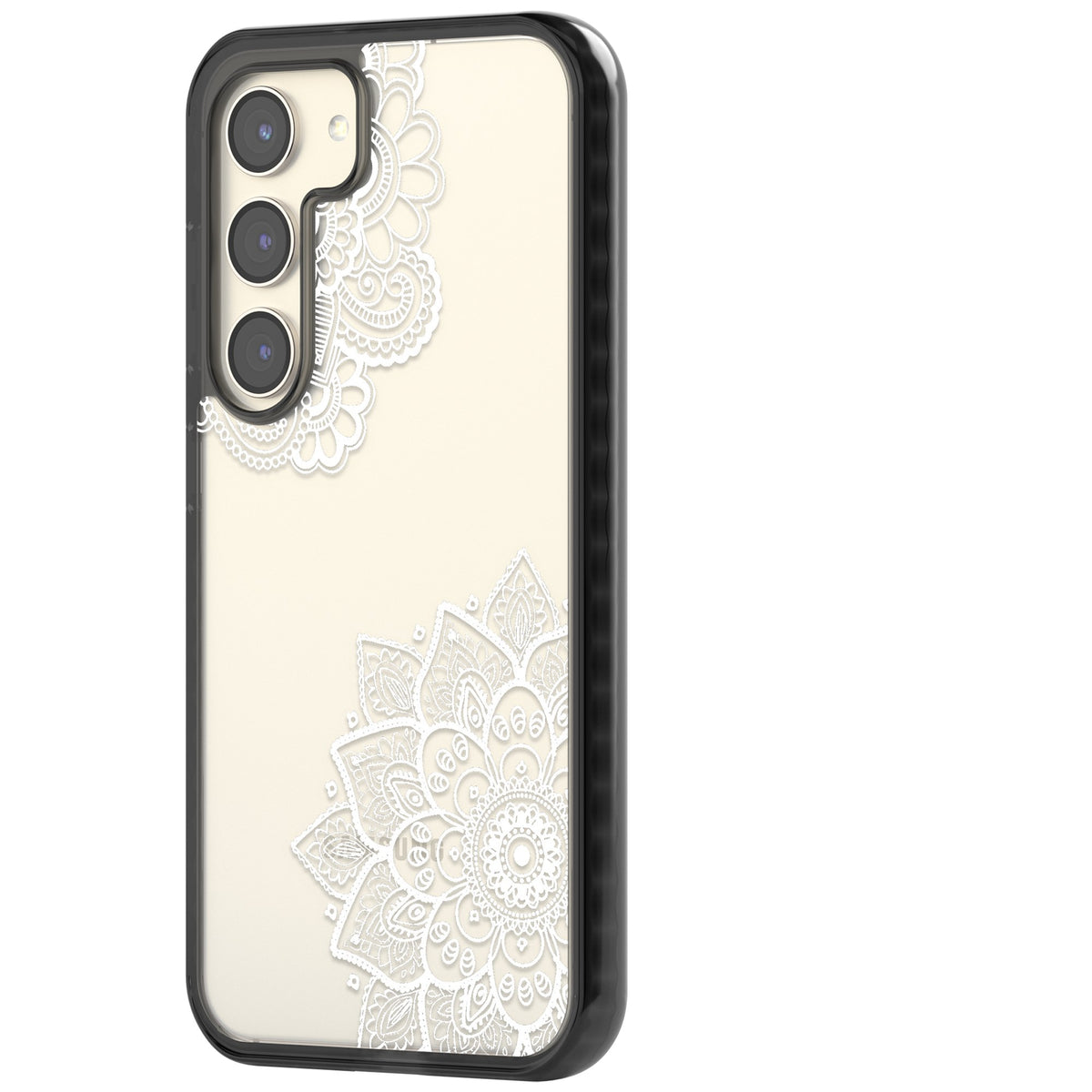 White Henna Florals Samsung S22 / Samsung S22 Plus / Samsung S23 / Samsung S23 Plus / Samsung S24 / Samsung S24 Plus Impact Black Phone Case side