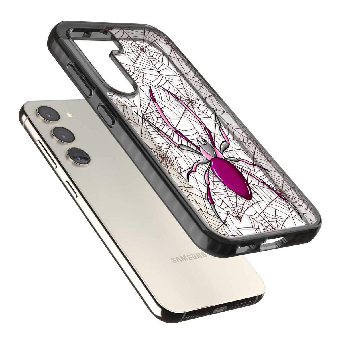 Arachnophobia Samsung S22 / Samsung S22 Plus / Samsung S23 / Samsung S23 Plus / Samsung S24 / Samsung S24 Plus Impact Black Phone Case angled