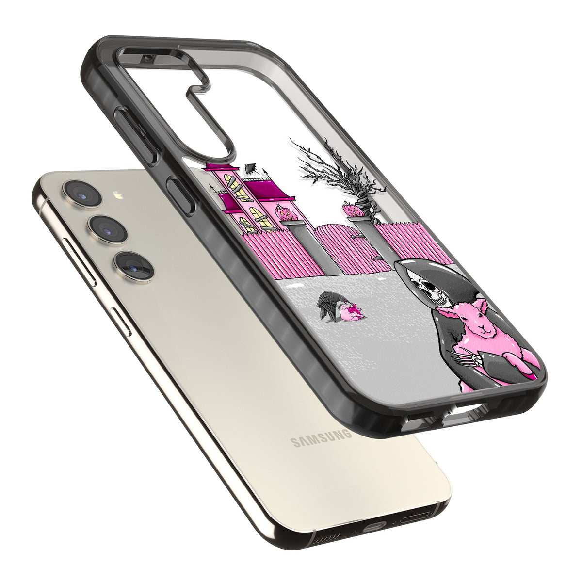 Pink Requiem Samsung S22 / Samsung S22 Plus / Samsung S23 / Samsung S23 Plus / Samsung S24 / Samsung S24 Plus Impact Black Phone Case angled