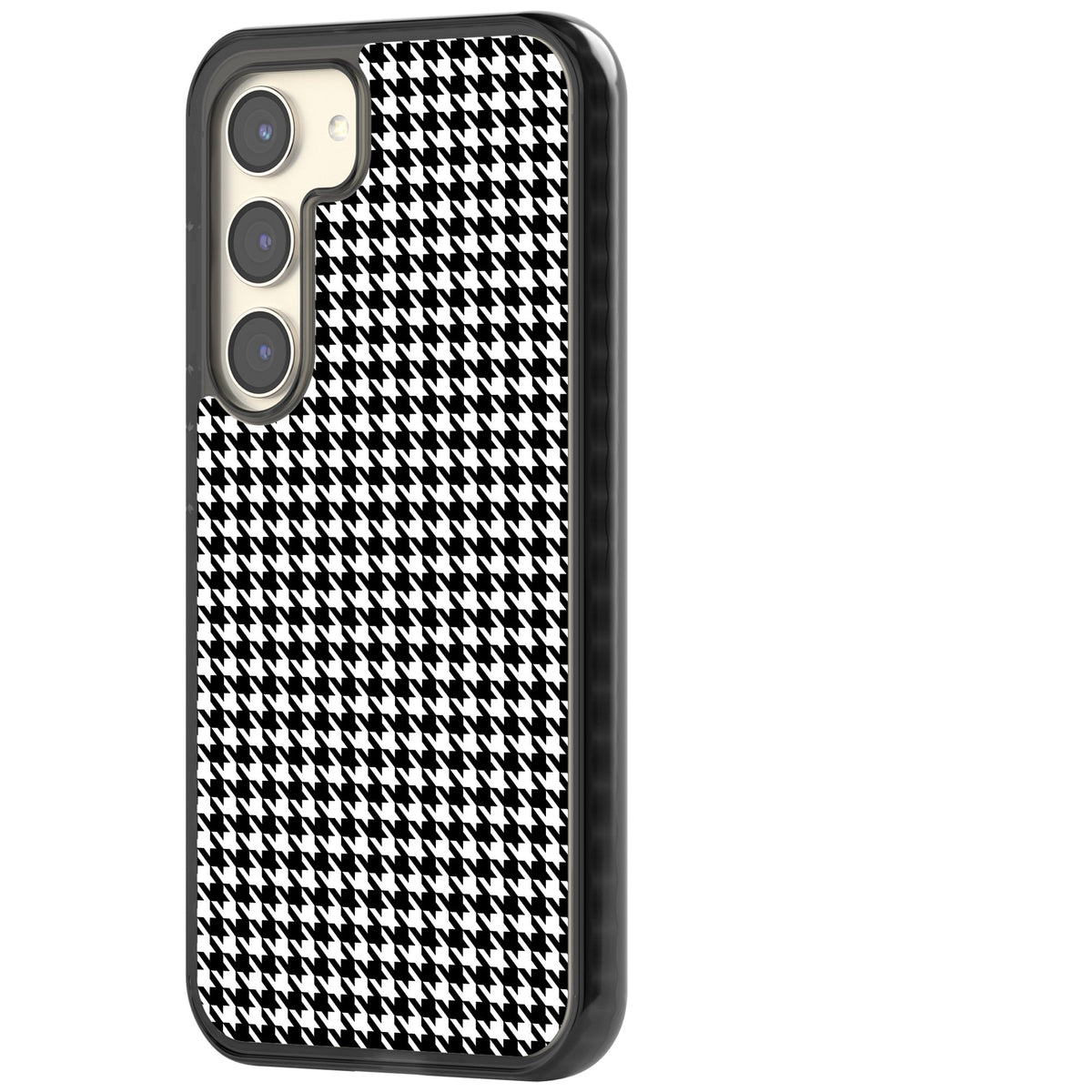 Black Houndstooth Pattern Samsung S22 / Samsung S22 Plus / Samsung S23 / Samsung S23 Plus / Samsung S24 / Samsung S24 Plus Impact Black Phone Case side