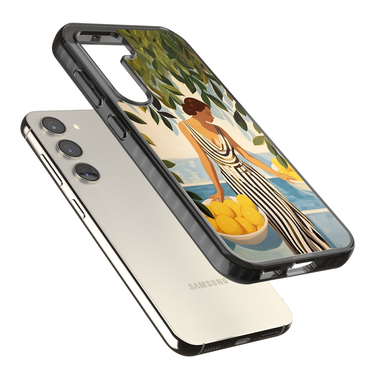 Lemon Picking Samsung S22 / Samsung S22 Plus / Samsung S23 / Samsung S23 Plus / Samsung S24 / Samsung S24 Plus Impact Black Phone Case angled