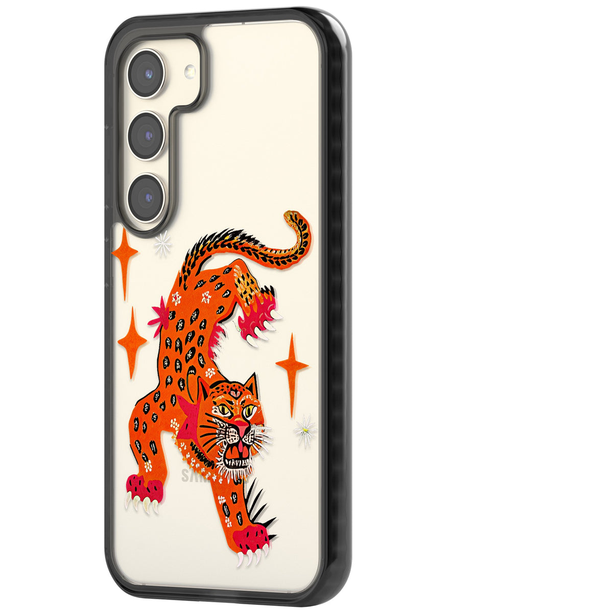 Fierce Jaguar Clear Samsung S22 / Samsung S22 Plus / Samsung S23 / Samsung S23 Plus / Samsung S24 / Samsung S24 Plus Impact Black Phone Case side