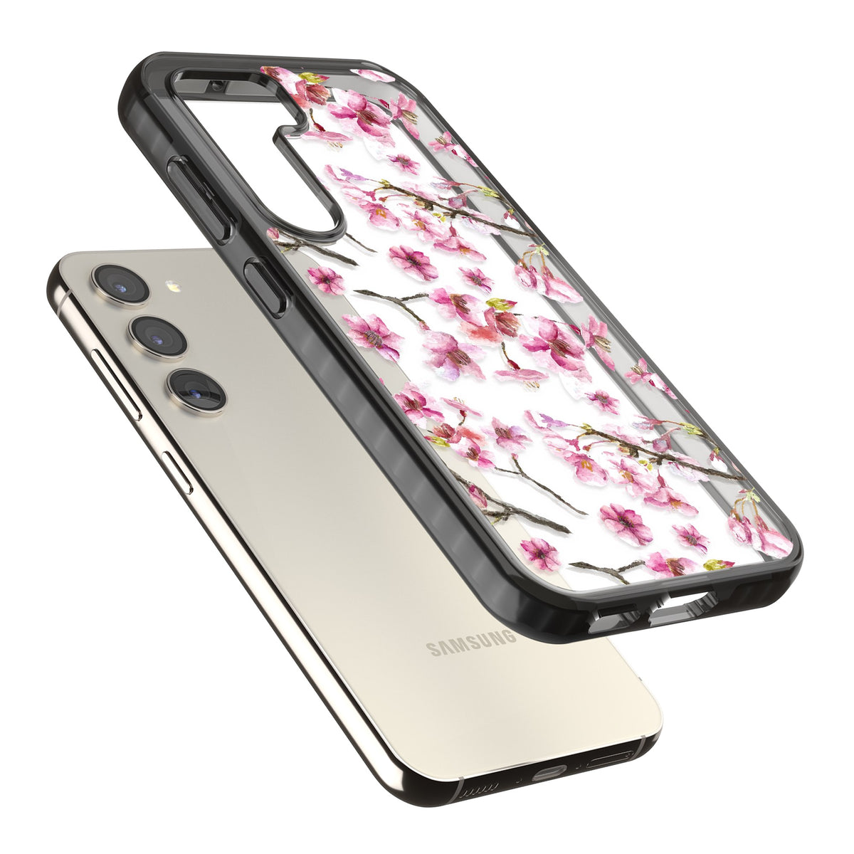 Sakura Bloom Samsung S22 / Samsung S22 Plus / Samsung S23 / Samsung S23 Plus / Samsung S24 / Samsung S24 Plus Impact Black Phone Case angled