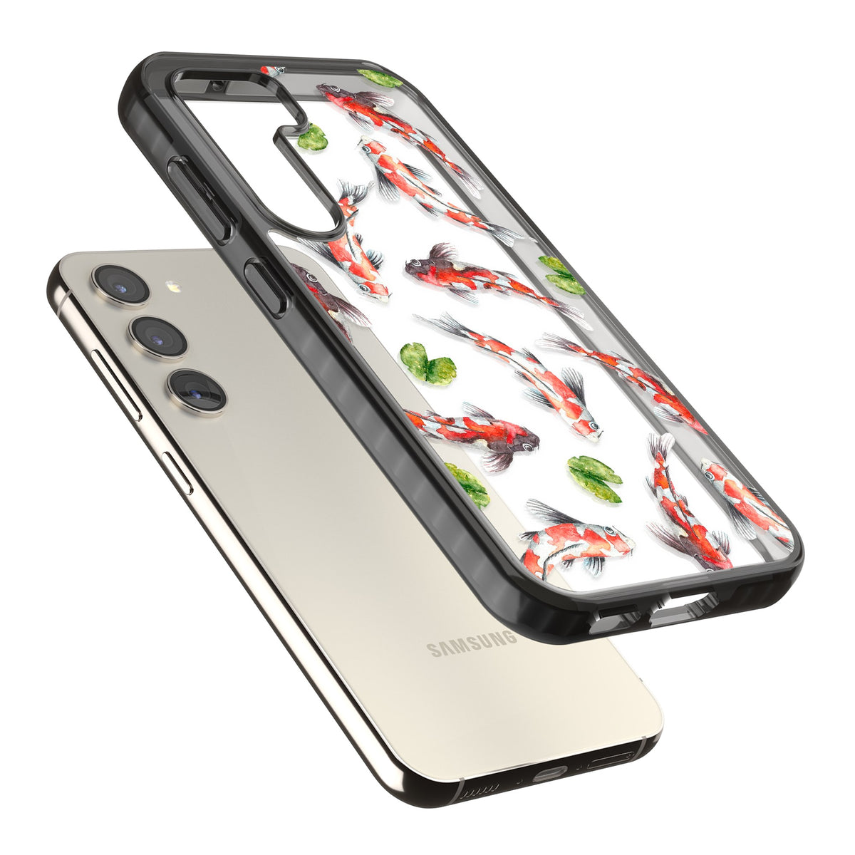 Koi Fish In Watercolour Samsung S22 / Samsung S22 Plus / Samsung S23 / Samsung S23 Plus / Samsung S24 / Samsung S24 Plus Impact Black Phone Case angled