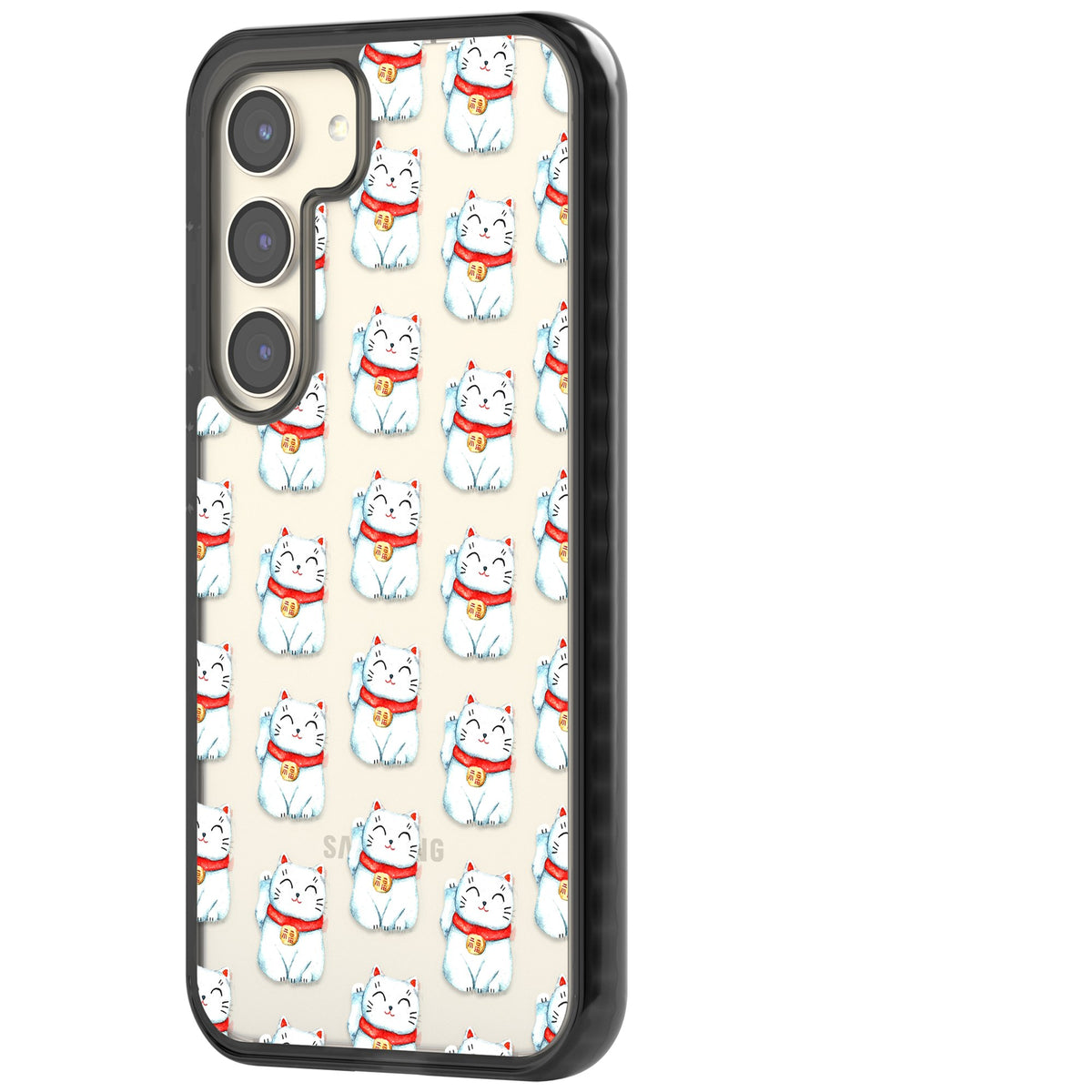 Lucky Cat Pattern Samsung S22 / Samsung S22 Plus / Samsung S23 / Samsung S23 Plus / Samsung S24 / Samsung S24 Plus Impact Black Phone Case side