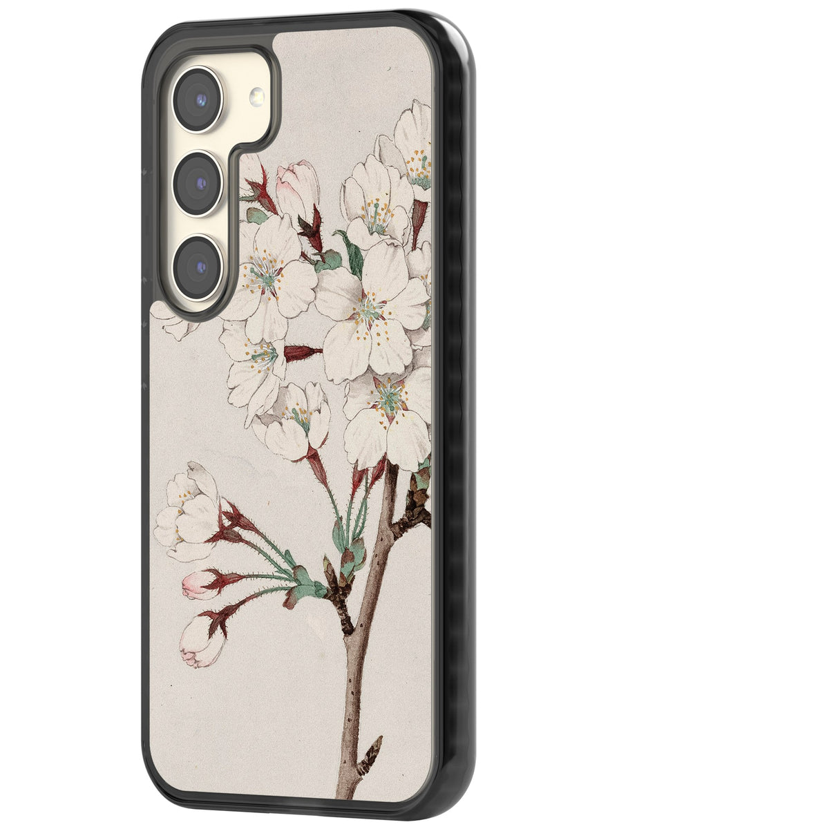 Vintage Japanese White Blossoms Samsung S22 / Samsung S22 Plus / Samsung S23 / Samsung S23 Plus / Samsung S24 / Samsung S24 Plus Impact Black Phone Case side