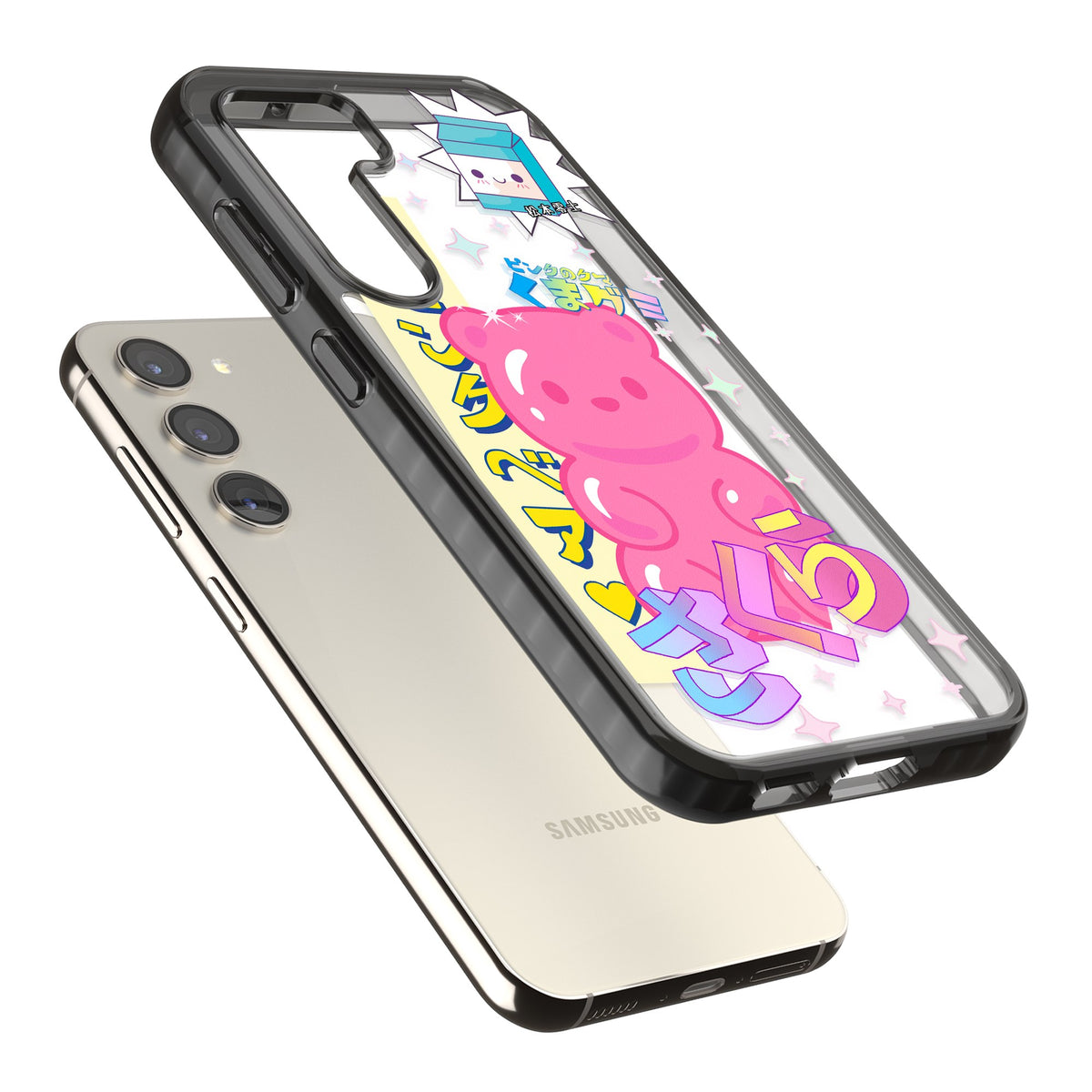 Bubblegum Bear Samsung S22 / Samsung S22 Plus / Samsung S23 / Samsung S23 Plus / Samsung S24 / Samsung S24 Plus Impact Black Phone Case angled