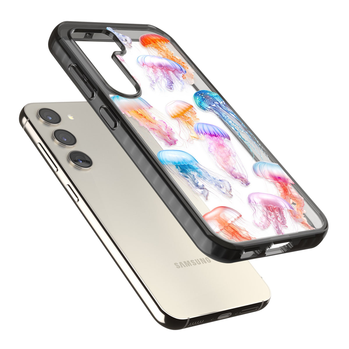 Vibrant Jellyfish Samsung S22 / Samsung S22 Plus / Samsung S23 / Samsung S23 Plus / Samsung S24 / Samsung S24 Plus Impact Black Phone Case angled