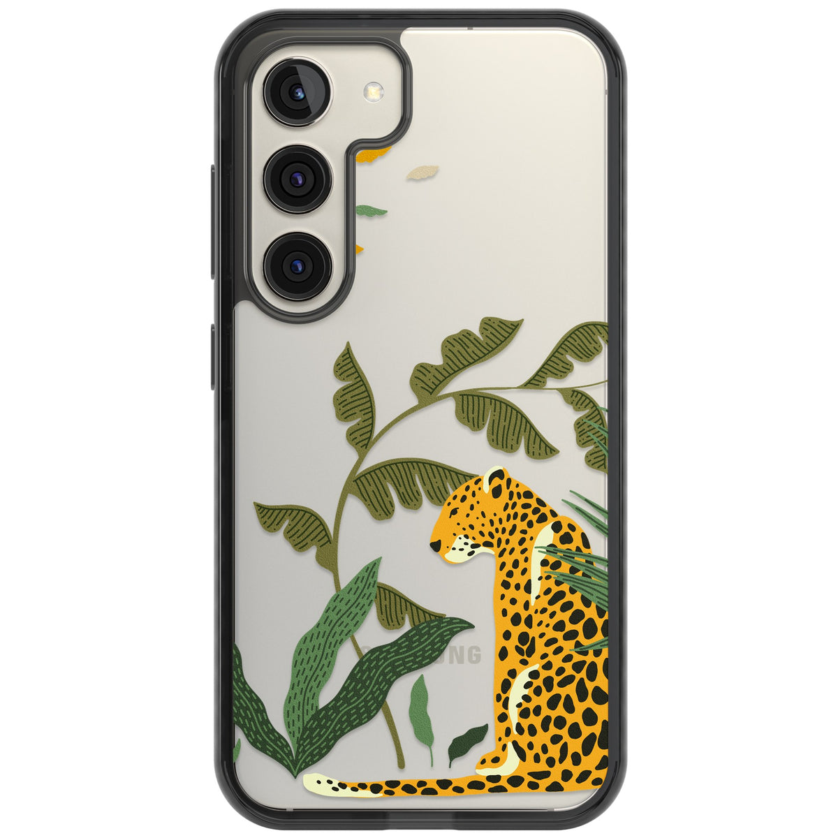 Large Jungle Cat Pattern Samsung S22 / Samsung S22 Plus / Samsung S23 / Samsung S23 Plus / Samsung S24 / Samsung S24 Plus Impact Black Phone Case front