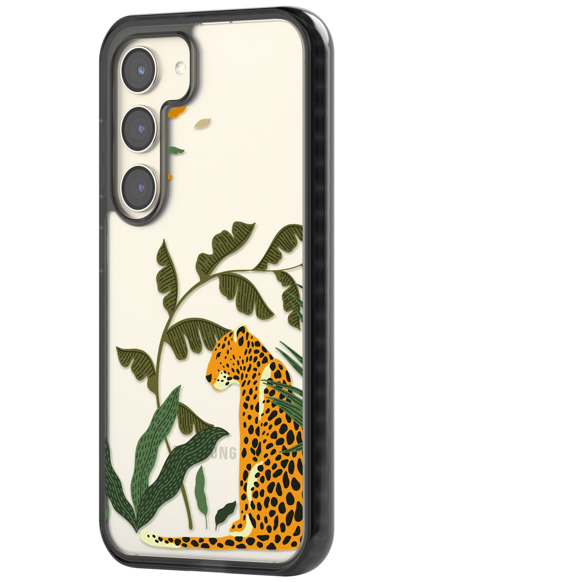 Large Jungle Cat Pattern Samsung S22 / Samsung S22 Plus / Samsung S23 / Samsung S23 Plus / Samsung S24 / Samsung S24 Plus Impact Black Phone Case side