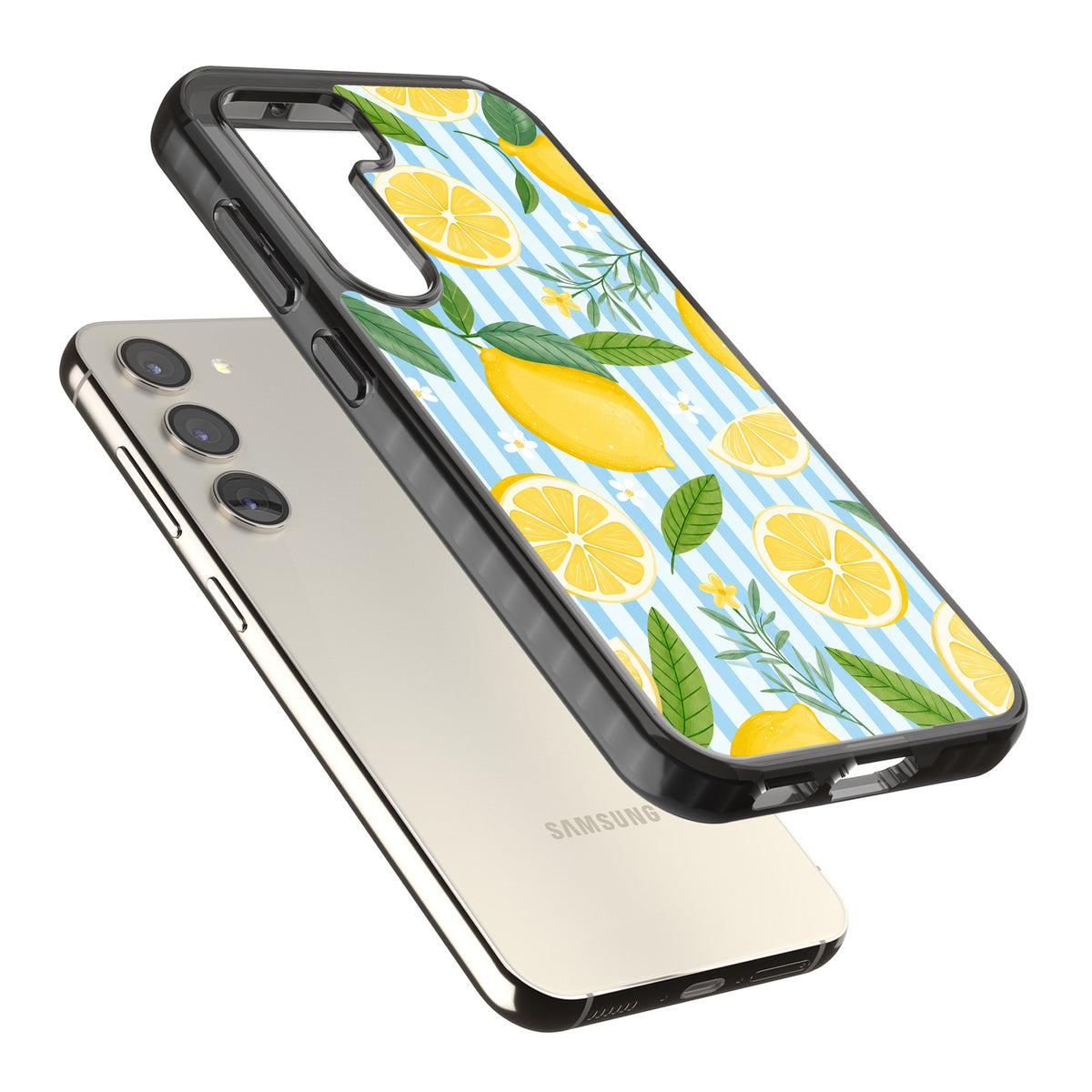 Capri Citrus Stripe Samsung S22 / Samsung S22 Plus / Samsung S23 / Samsung S23 Plus / Samsung S24 / Samsung S24 Plus Impact Black Phone Case angled