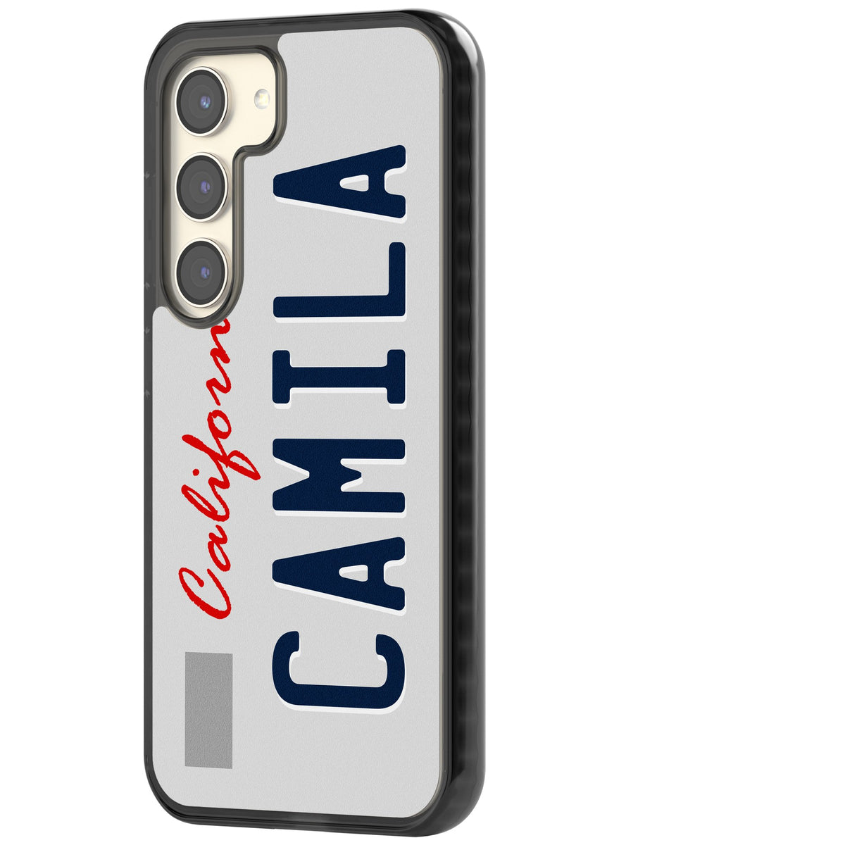 Personalised California License Plate Samsung S22 / Samsung S22 Plus / Samsung S23 / Samsung S23 Plus / Samsung S24 / Samsung S24 Plus Impact Black Phone Case side