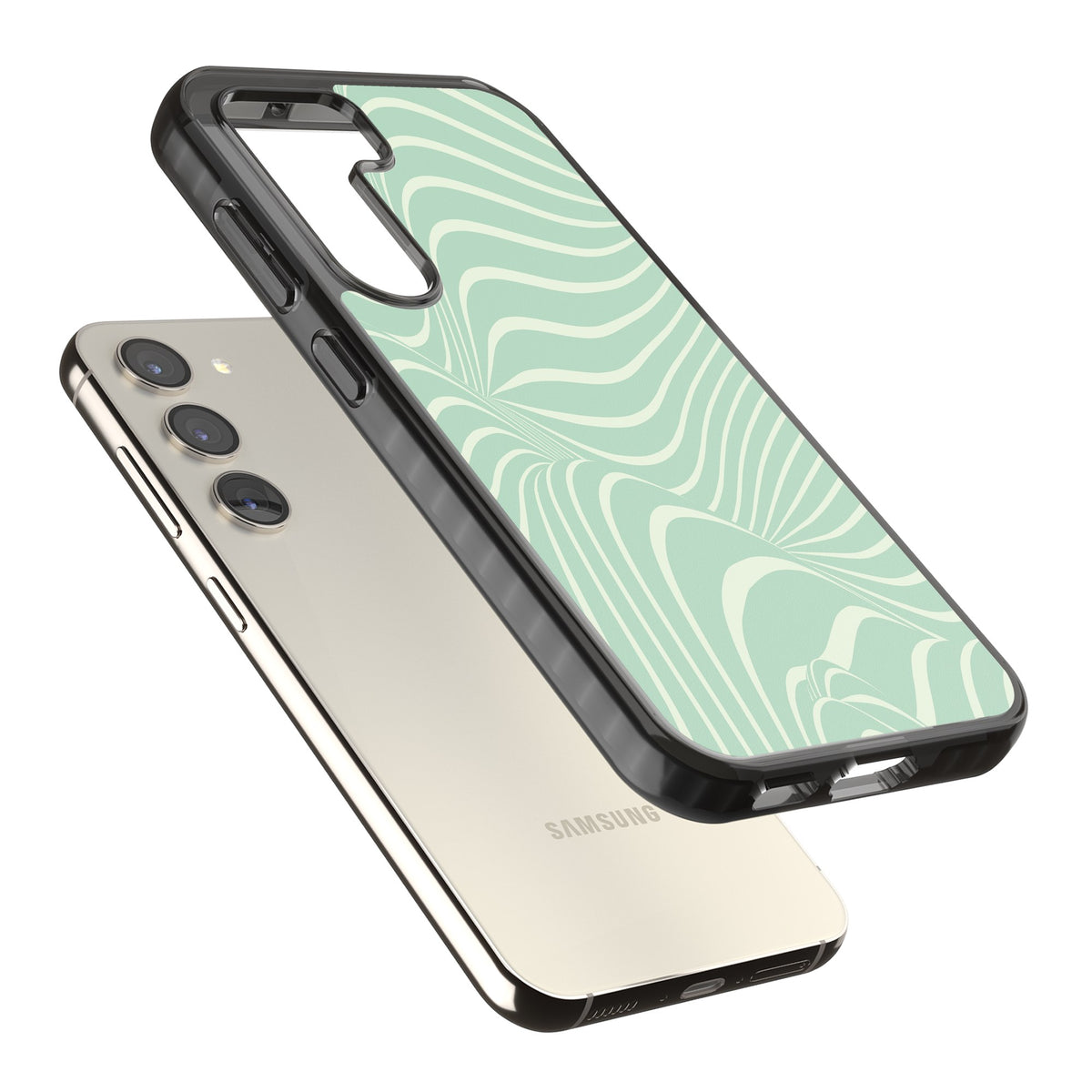 Mint Green Distorted Line Samsung S22 / Samsung S22 Plus / Samsung S23 / Samsung S23 Plus / Samsung S24 / Samsung S24 Plus Impact Black Phone Case angled