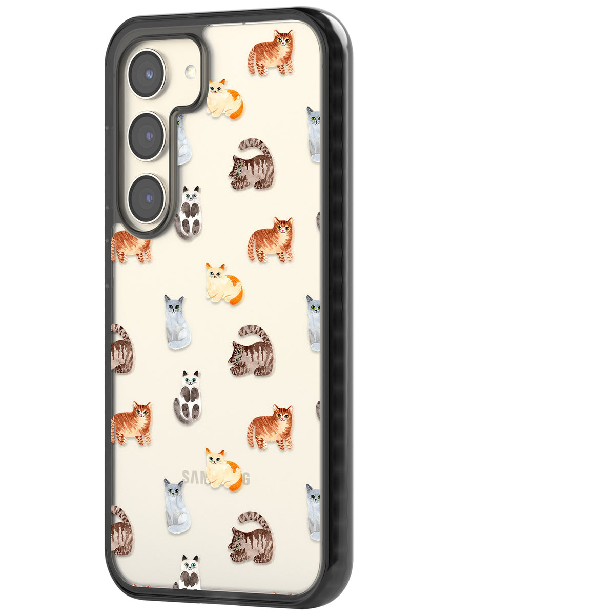 Cute Cat Pattern Classic Samsung S22 / Samsung S22 Plus / Samsung S23 / Samsung S23 Plus / Samsung S24 / Samsung S24 Plus Impact Black Phone Case side
