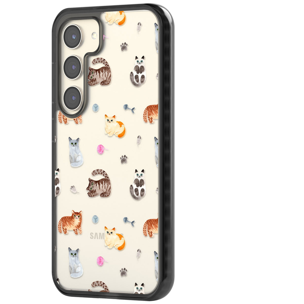 Playful Cats Samsung S22 / Samsung S22 Plus / Samsung S23 / Samsung S23 Plus / Samsung S24 / Samsung S24 Plus Impact Black Phone Case side