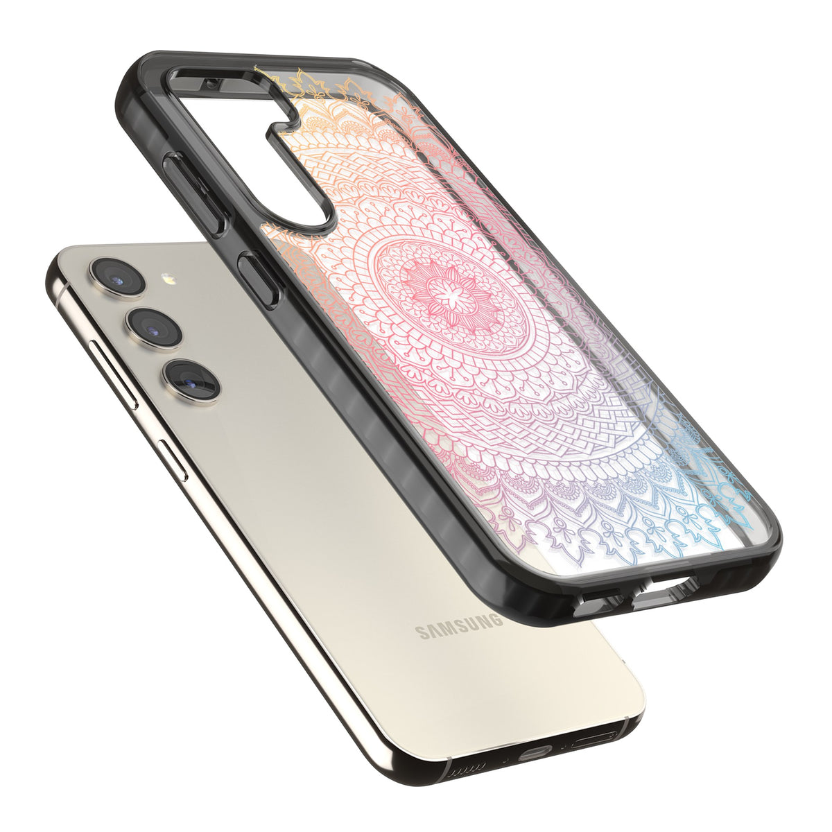 Pastel Mandala Samsung S22 / Samsung S22 Plus / Samsung S23 / Samsung S23 Plus / Samsung S24 / Samsung S24 Plus Impact Black Phone Case angled