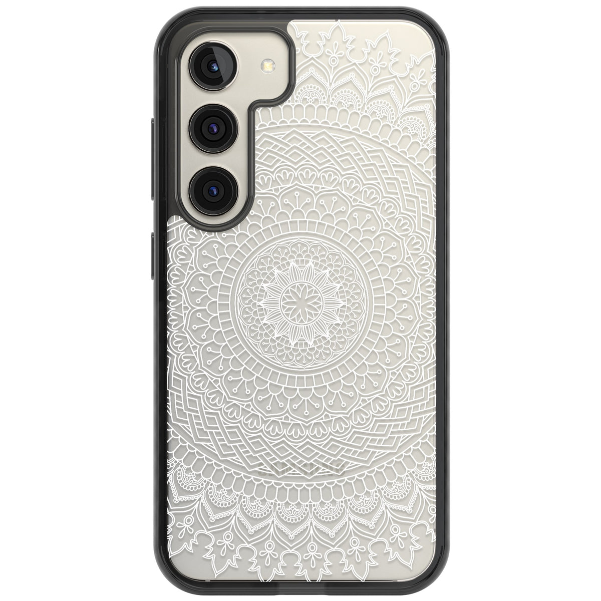 White Mandala Samsung S22 / Samsung S22 Plus / Samsung S23 / Samsung S23 Plus / Samsung S24 / Samsung S24 Plus Impact Black Phone Case front