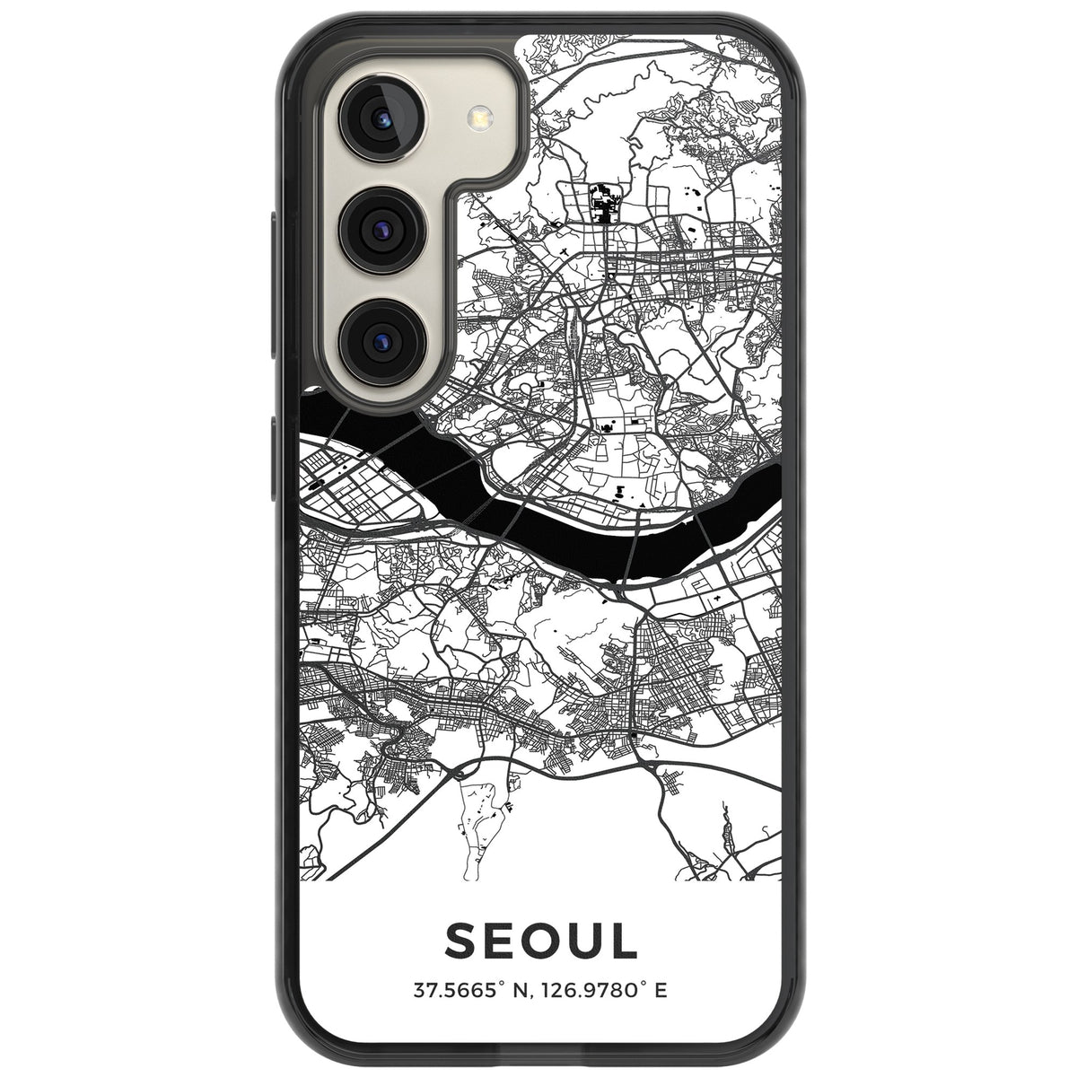Seoul City Map Samsung S22 / Samsung S22 Plus / Samsung S23 / Samsung S23 Plus / Samsung S24 / Samsung S24 Plus Impact Black Phone Case front