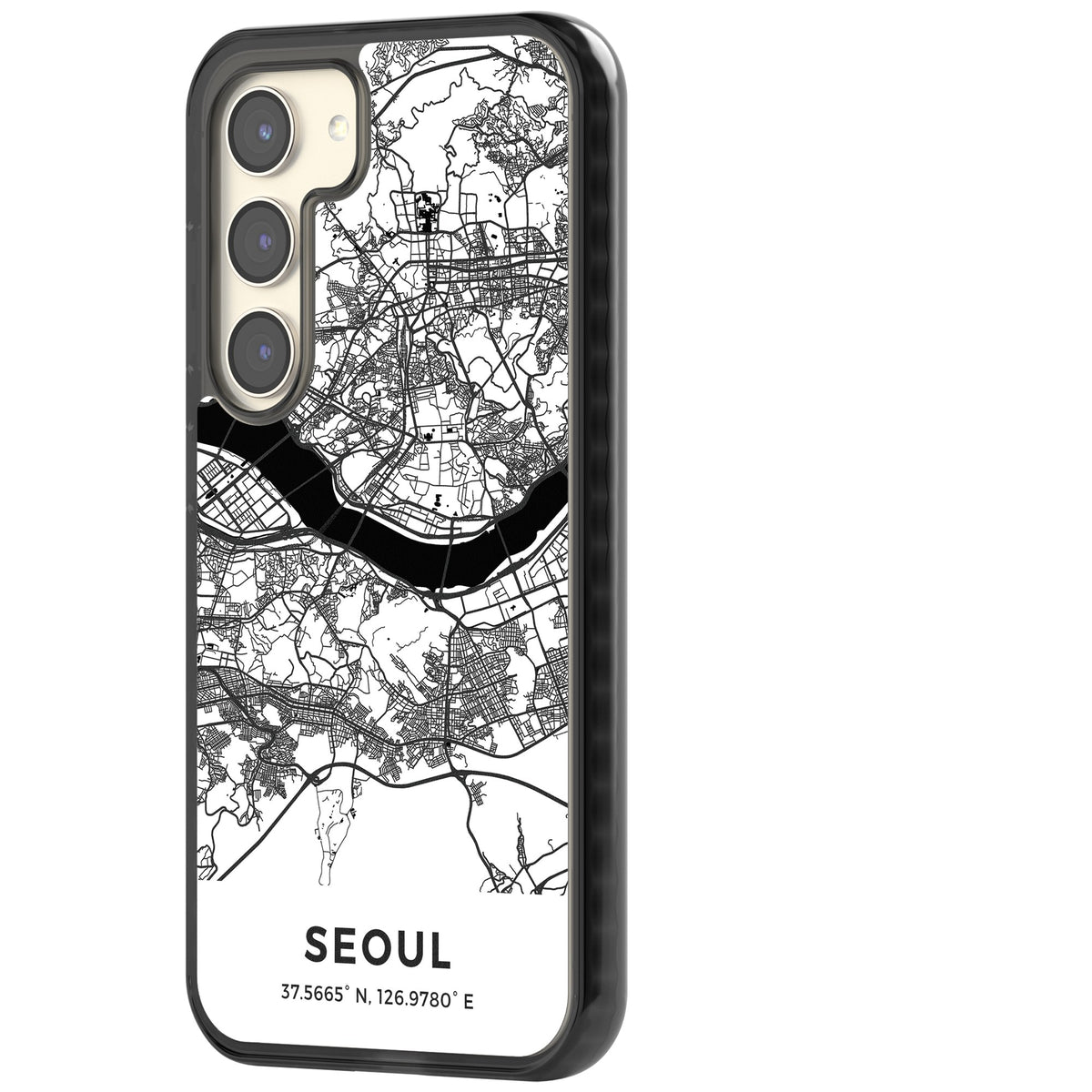 Seoul City Map Samsung S22 / Samsung S22 Plus / Samsung S23 / Samsung S23 Plus / Samsung S24 / Samsung S24 Plus Impact Black Phone Case side