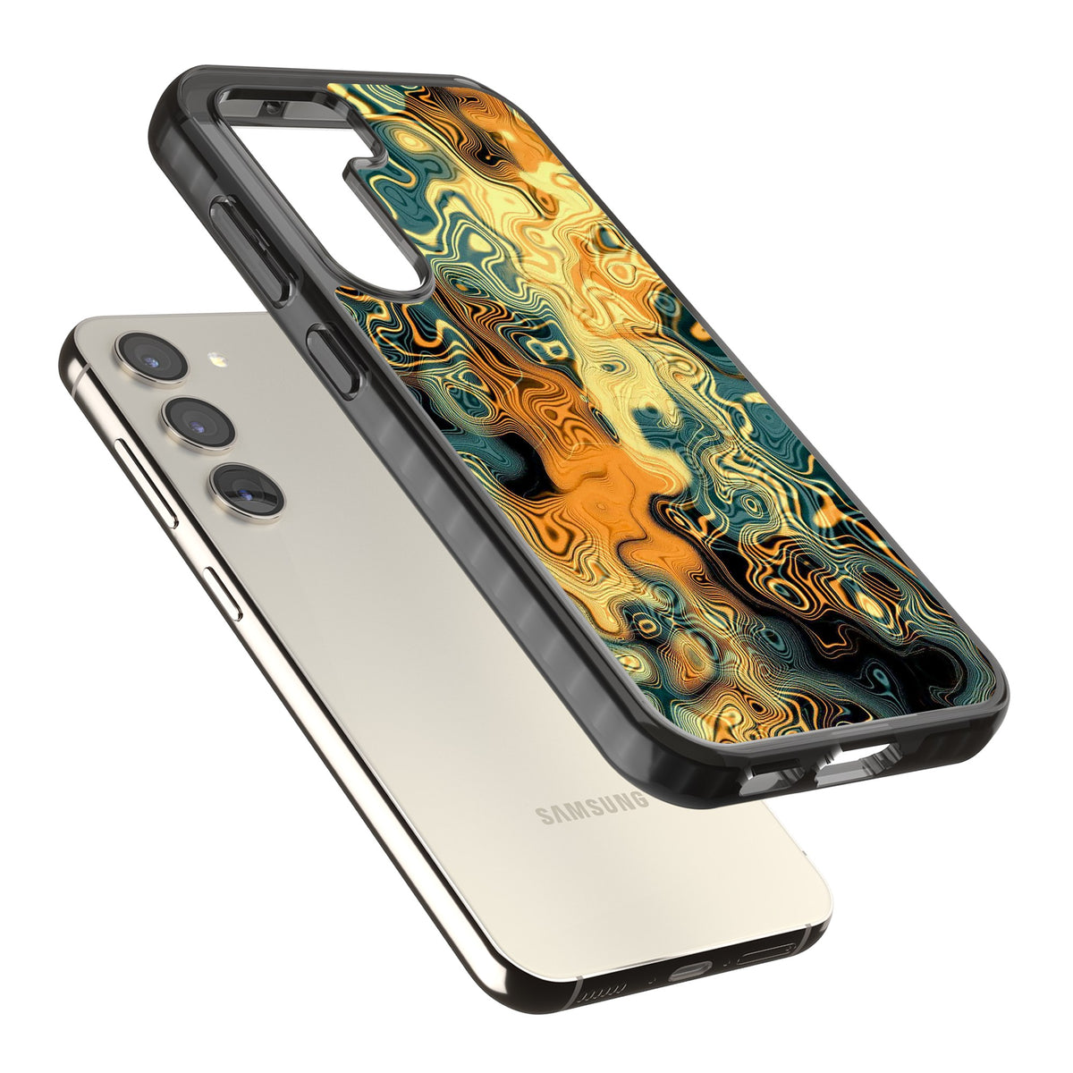 Liquid Amber Samsung S22 / Samsung S22 Plus / Samsung S23 / Samsung S23 Plus / Samsung S24 / Samsung S24 Plus Impact Black Phone Case angled