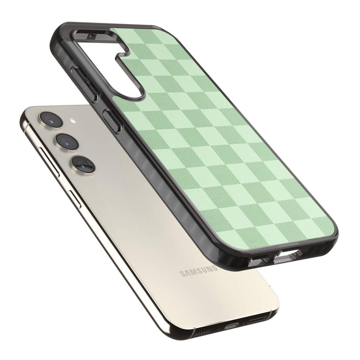 Seafoam Checkered Samsung S24 Plus Impact Black Phone Case angled