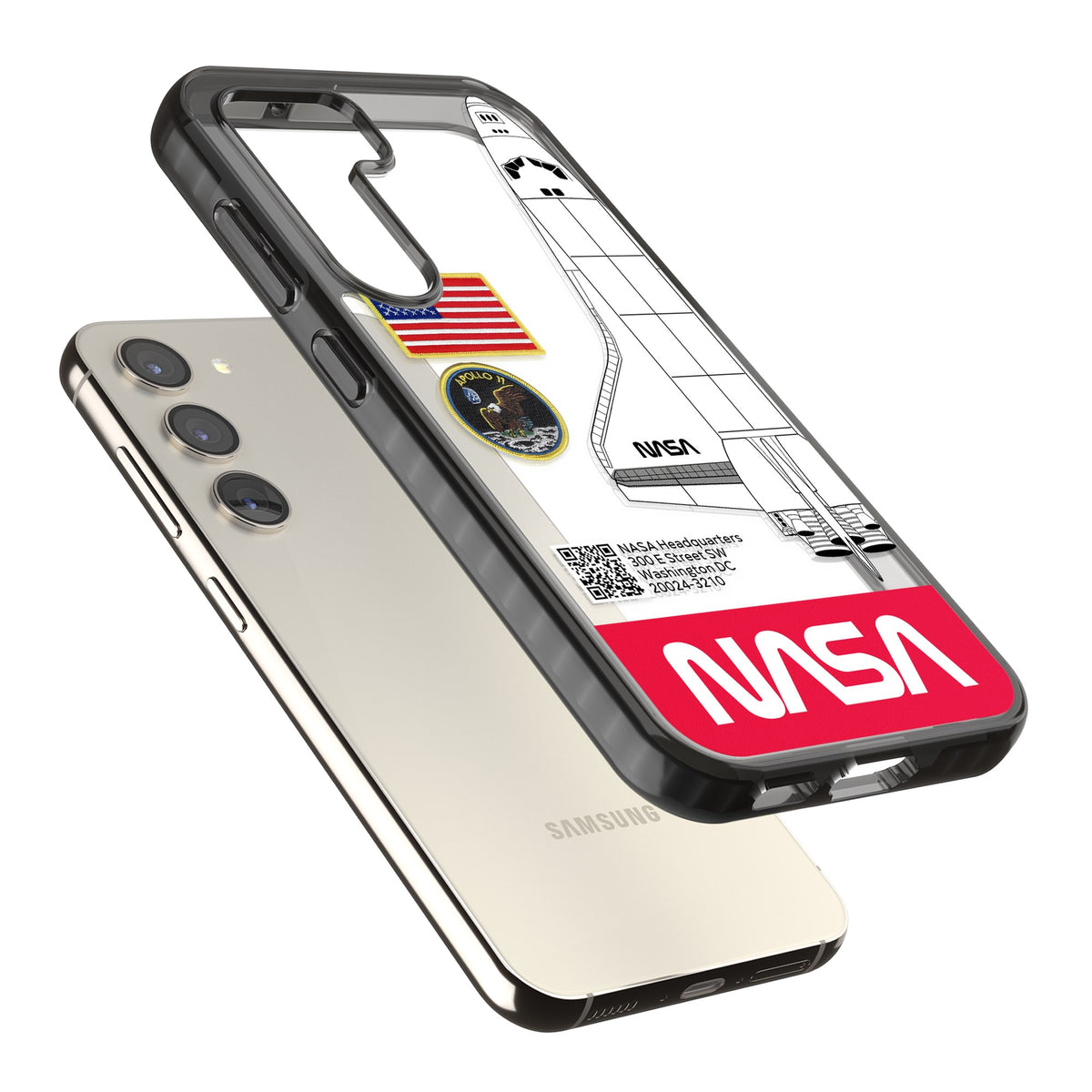 Nasa Apollo 11 Samsung S22 / Samsung S22 Plus / Samsung S23 / Samsung S23 Plus / Samsung S24 / Samsung S24 Plus Impact Black Phone Case angled